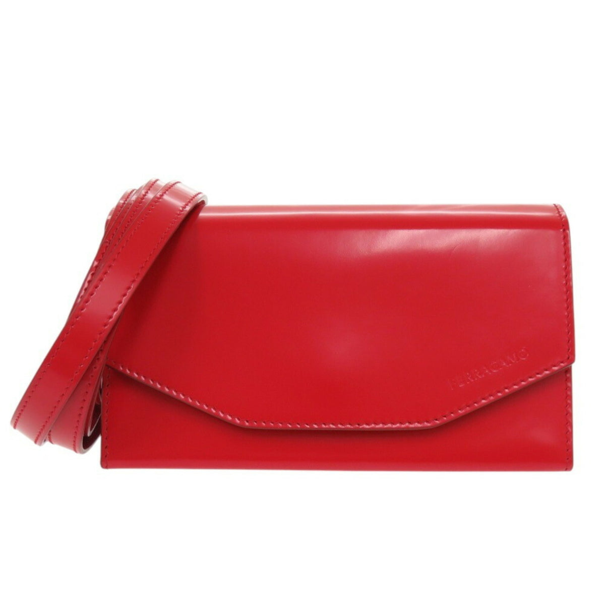 Salvatore Ferragamo Red Color Leather Clutch Bag Shoulder Bag (Pre-Owned)