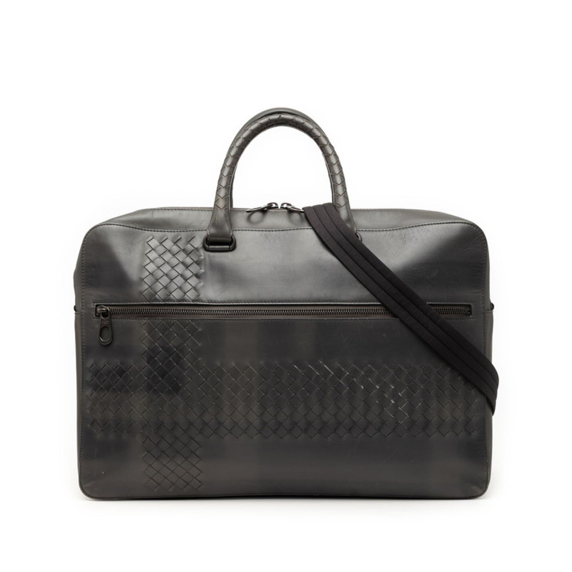 Bottega Veneta Gray Leather Briefcase Shoulder Bag (Pre-Owned)