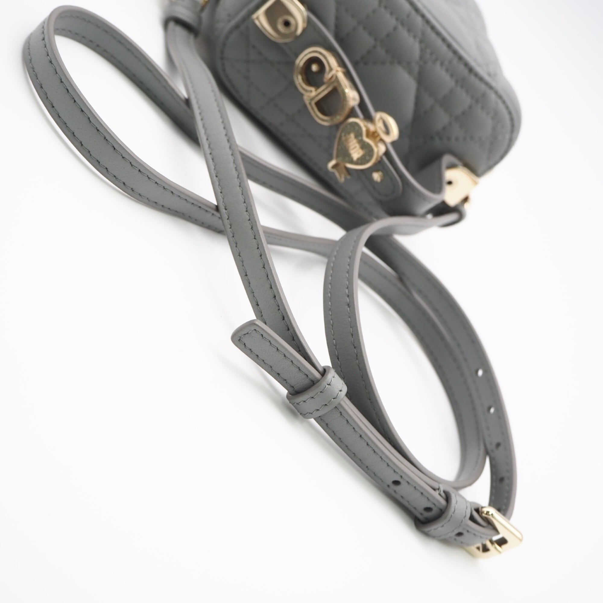 Christian Dior Lady Dior Gray Leather Shoulder Bag Vanity Bag (Pre-Owned)