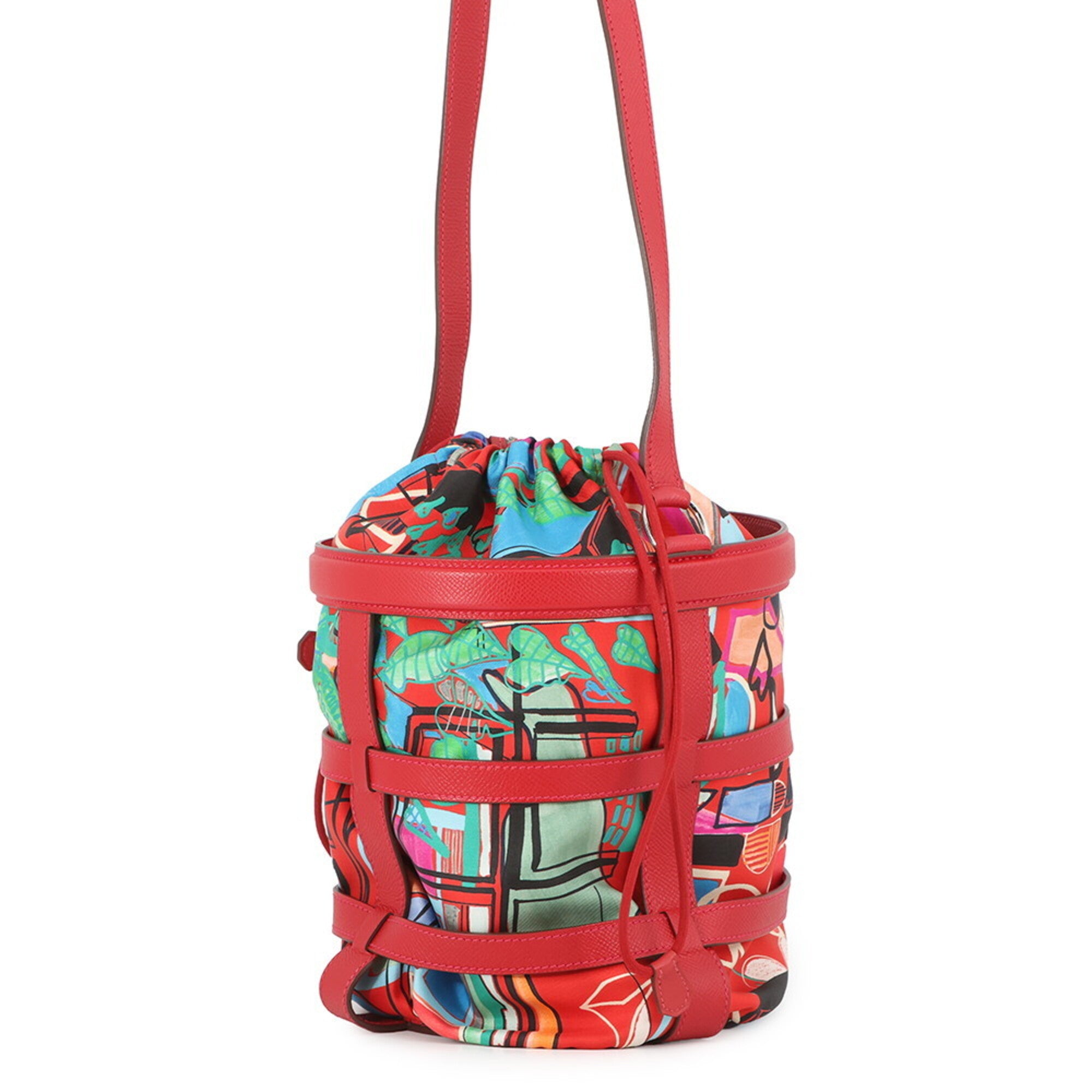 Hermes Multi-Color Rouge Casaque Epsom Leather Silk Handbag (Pre-Owned)