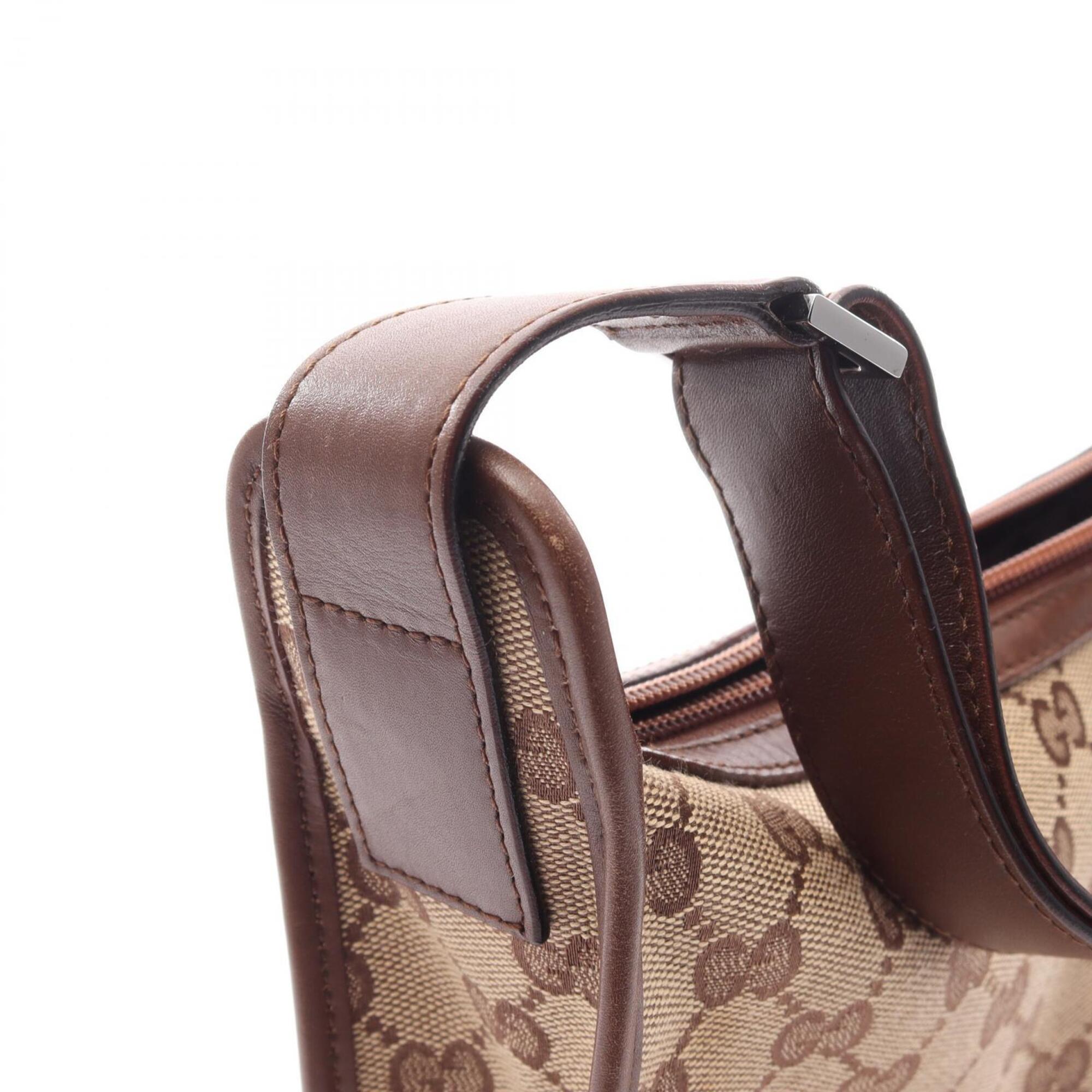 Gucci Beige Brown Canvas Leather Shoulder Bag (Pre-Owned)