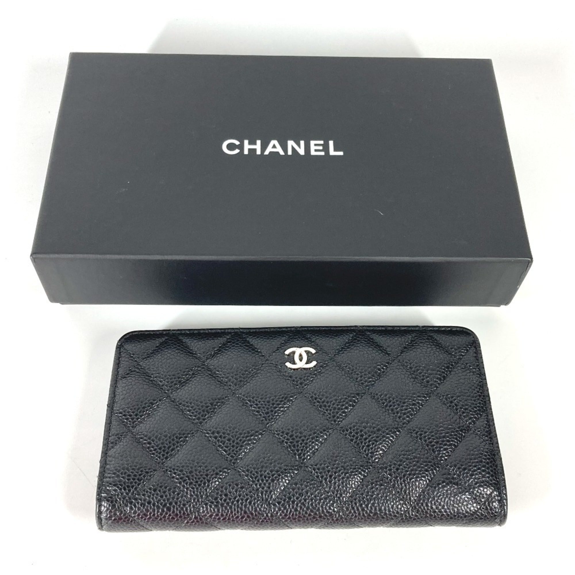 Chanel Black Grained Calfskin Long Wallet (Bi-Fold) (Pre-Owned)