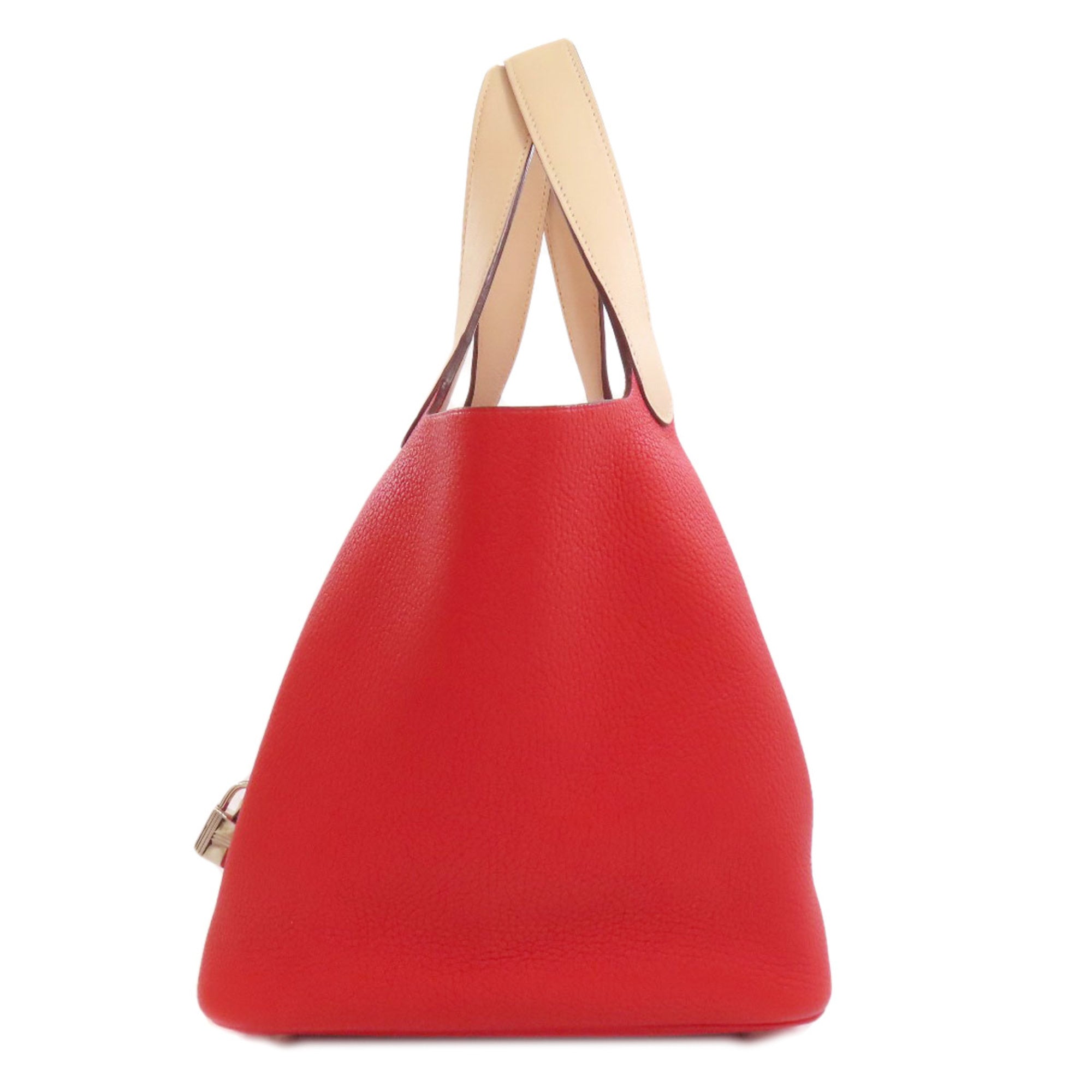 Hermes Beige Red Color Taurillon Clemence Leather Swift Leather Handbag (Pre-Owned)