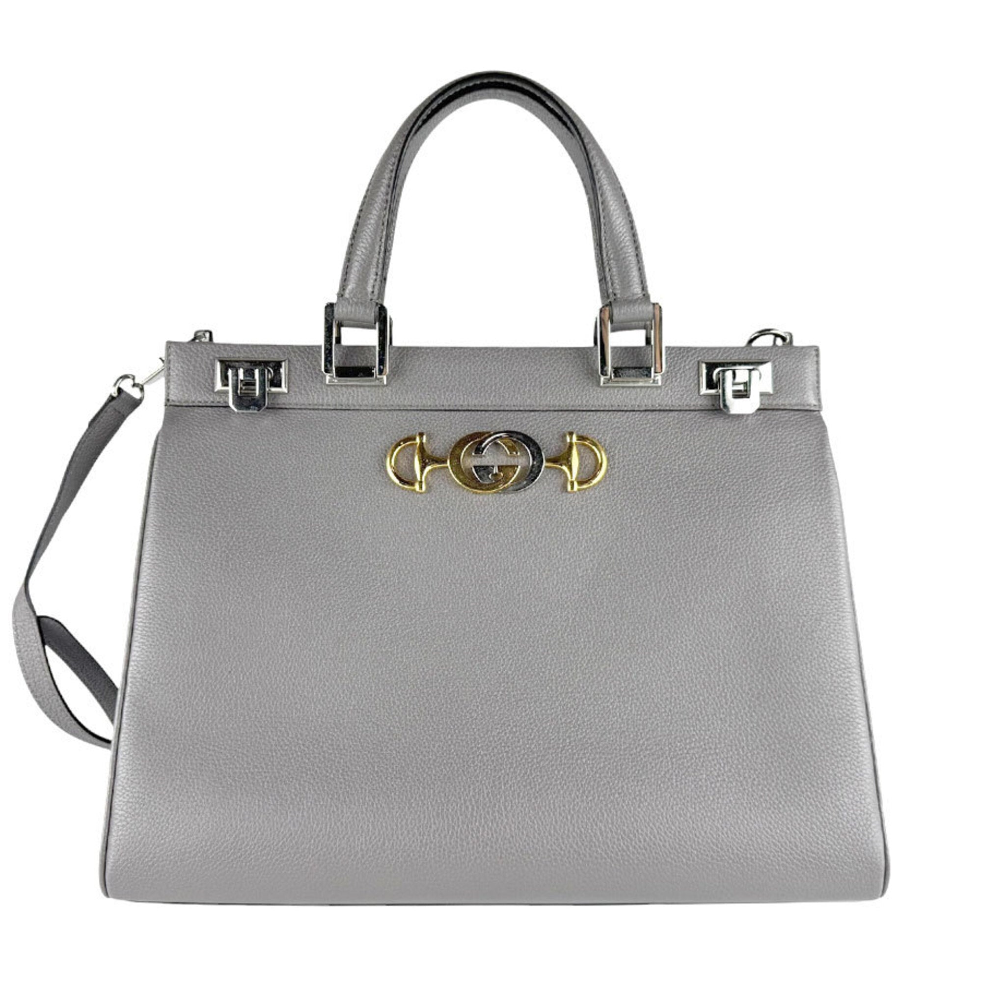 Gucci Gray Leather Handbag Shoulder Bag (Pre-Owned)