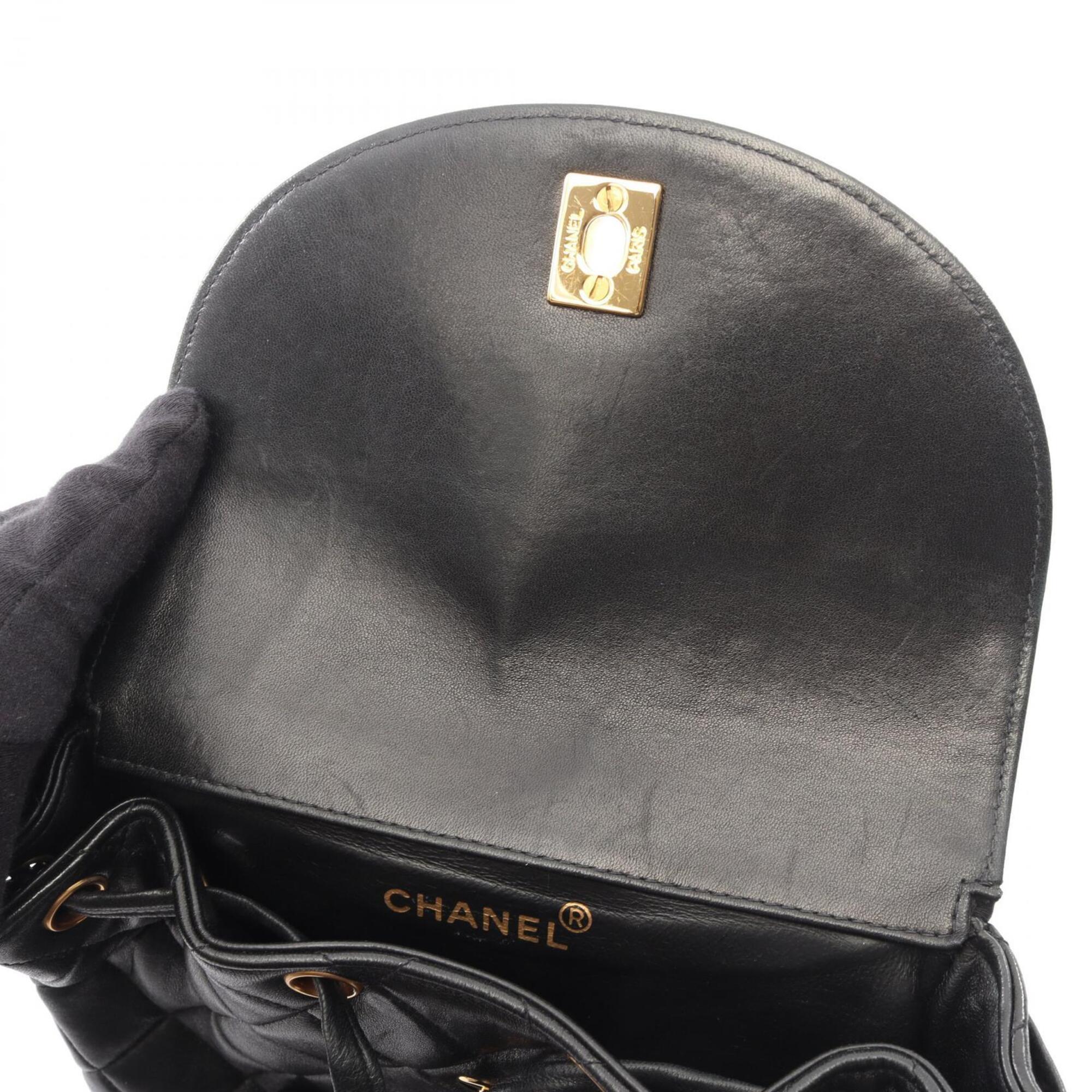 Chanel Matelasse Black Leather Backpack Handbag (Pre-Owned)