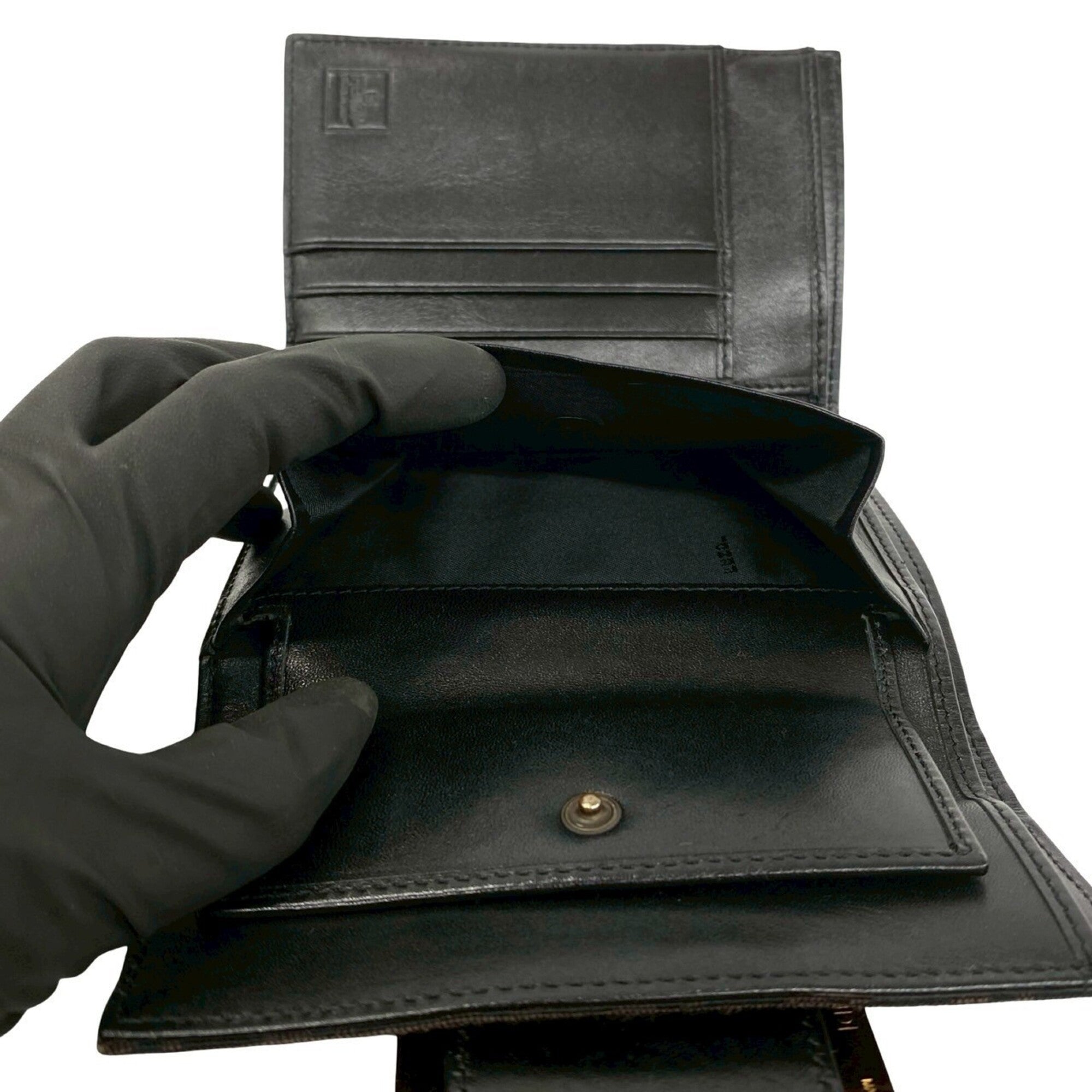 Fendi Black Brown Canvas Leather Wallet (Tri-Fold) (Pre-Owned)