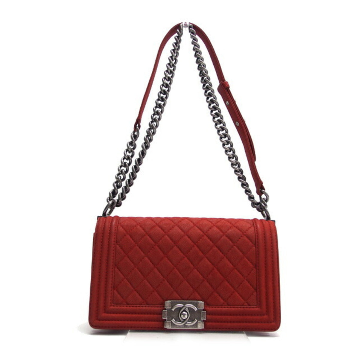 Chanel Red Color Grained Calfskin Shoulder Bag (Pre-Owned)