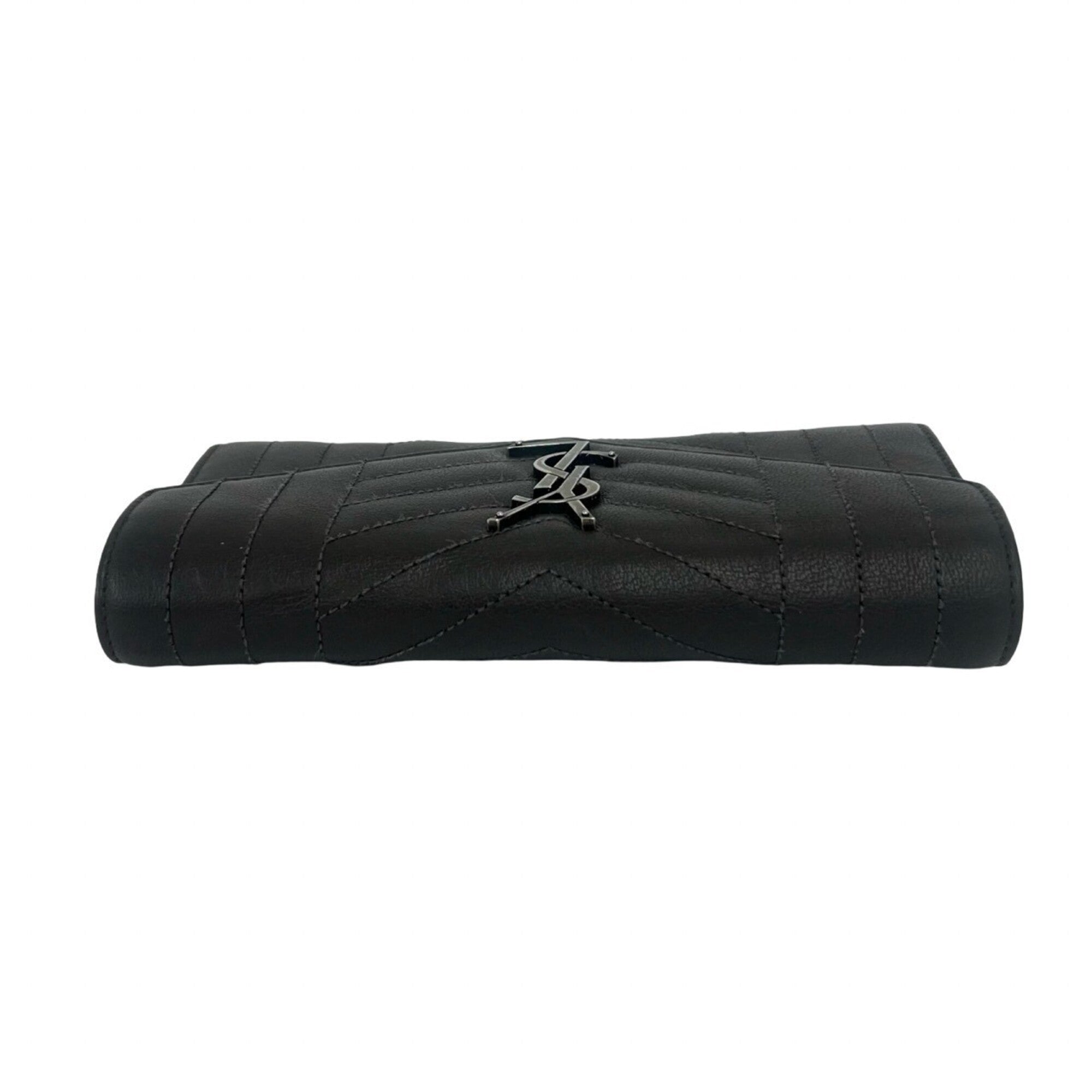Saint Laurent Gray Leather Long Wallet (Bi-Fold) (Pre-Owned)