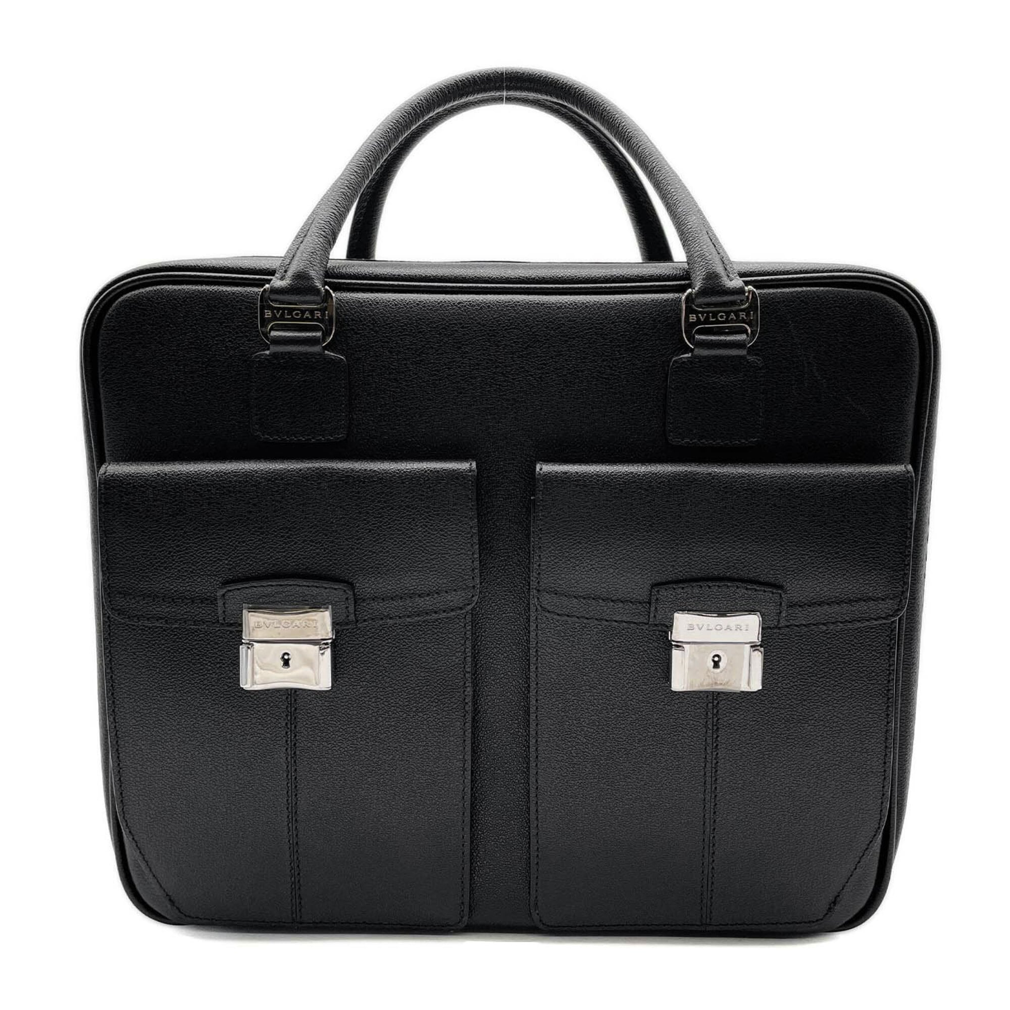 Bvlgari Millerighe Black Leather Metal Boston Bag (Pre-Owned)