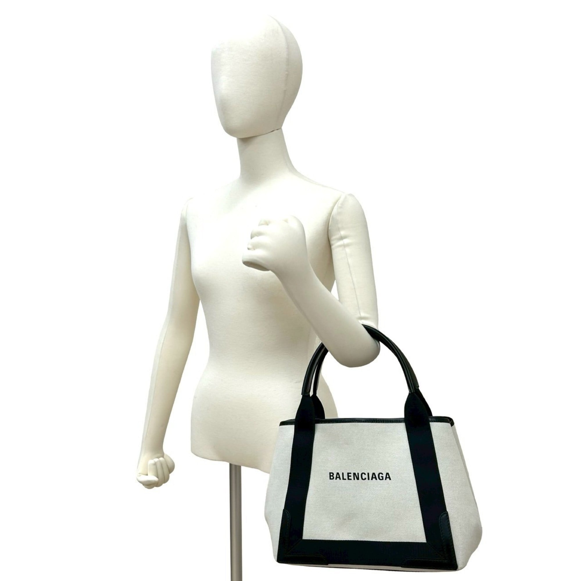 Balenciaga Black Ivory Canvas Leather Handbag Pouch Tote Bag (Pre-Owned)