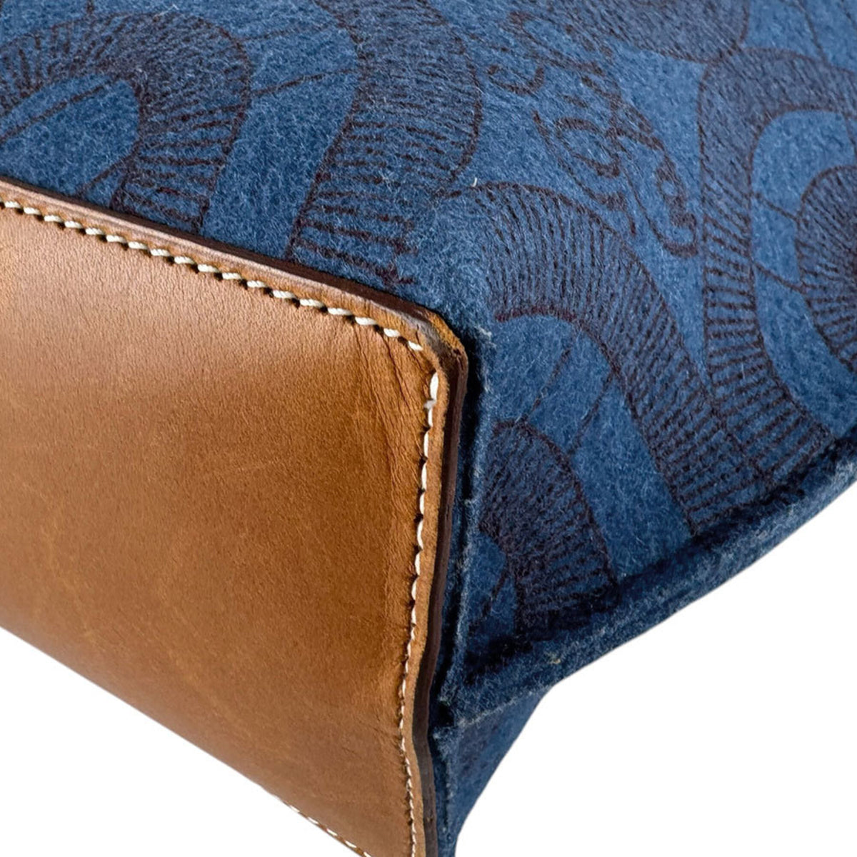 Hermes Blue Brown Felt Leather Shoulder Bag Tote Bag (Pre-Owned)