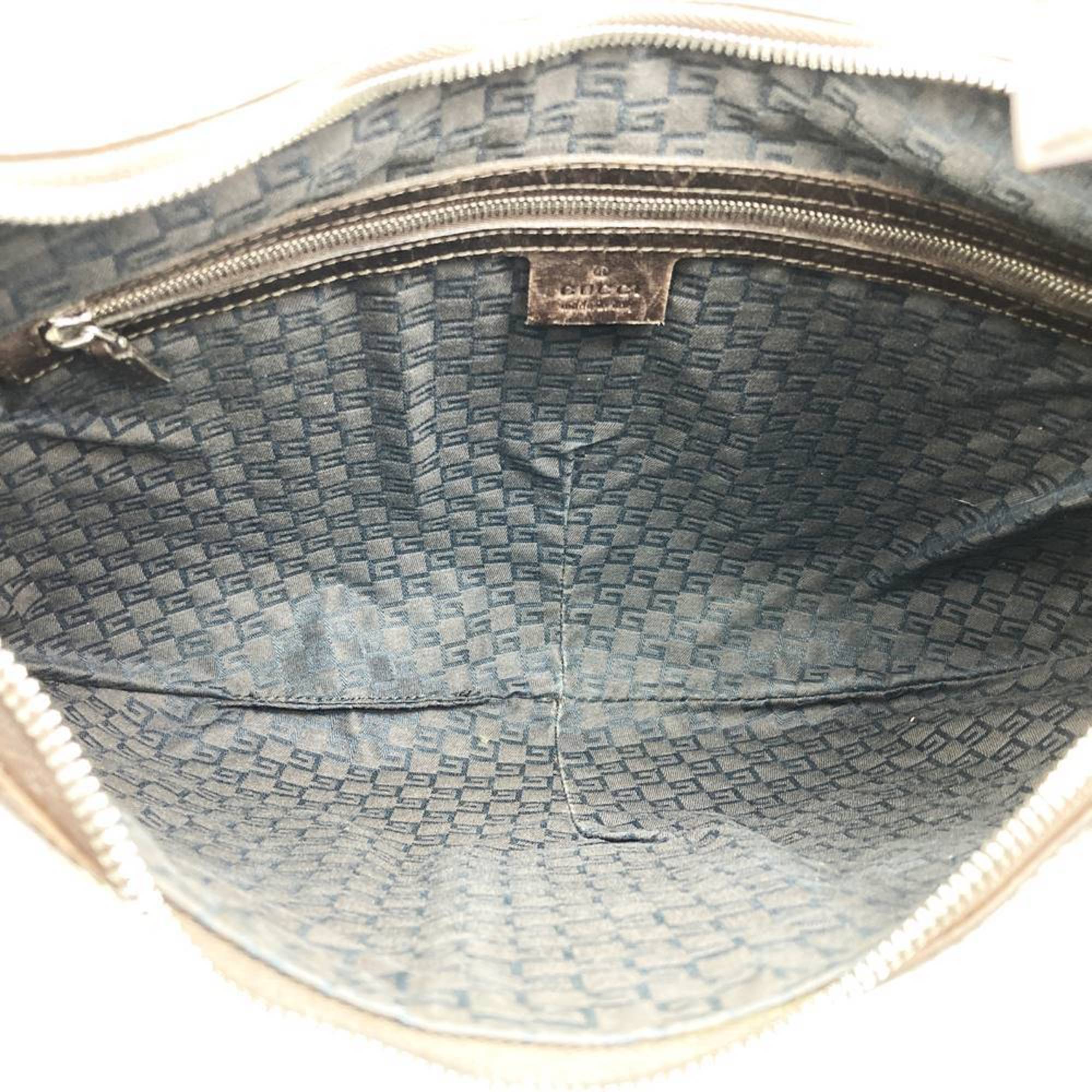Gucci Beige Canvas Leather Handbag Shoulder Bag (Pre-Owned)