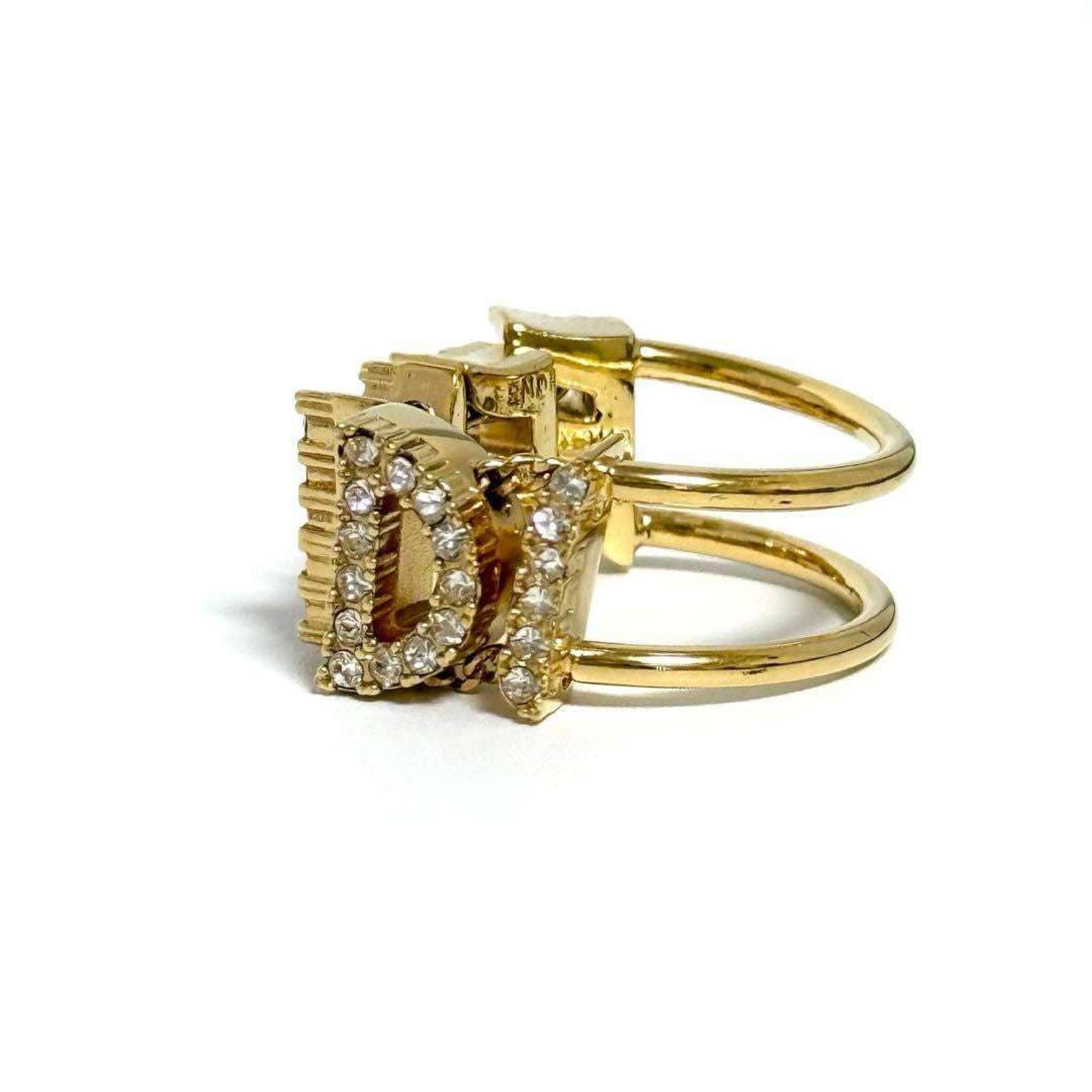 Fendi Metal Rhinestone Band Ring (Pre-Owned)