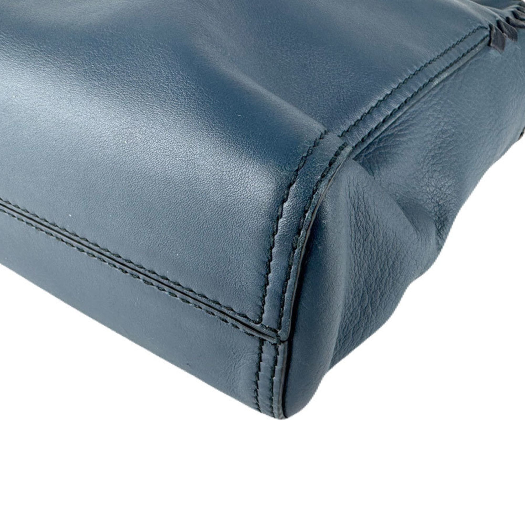 Bottega Veneta Black Dark Blue Leather Shoulder Bag (Pre-Owned)