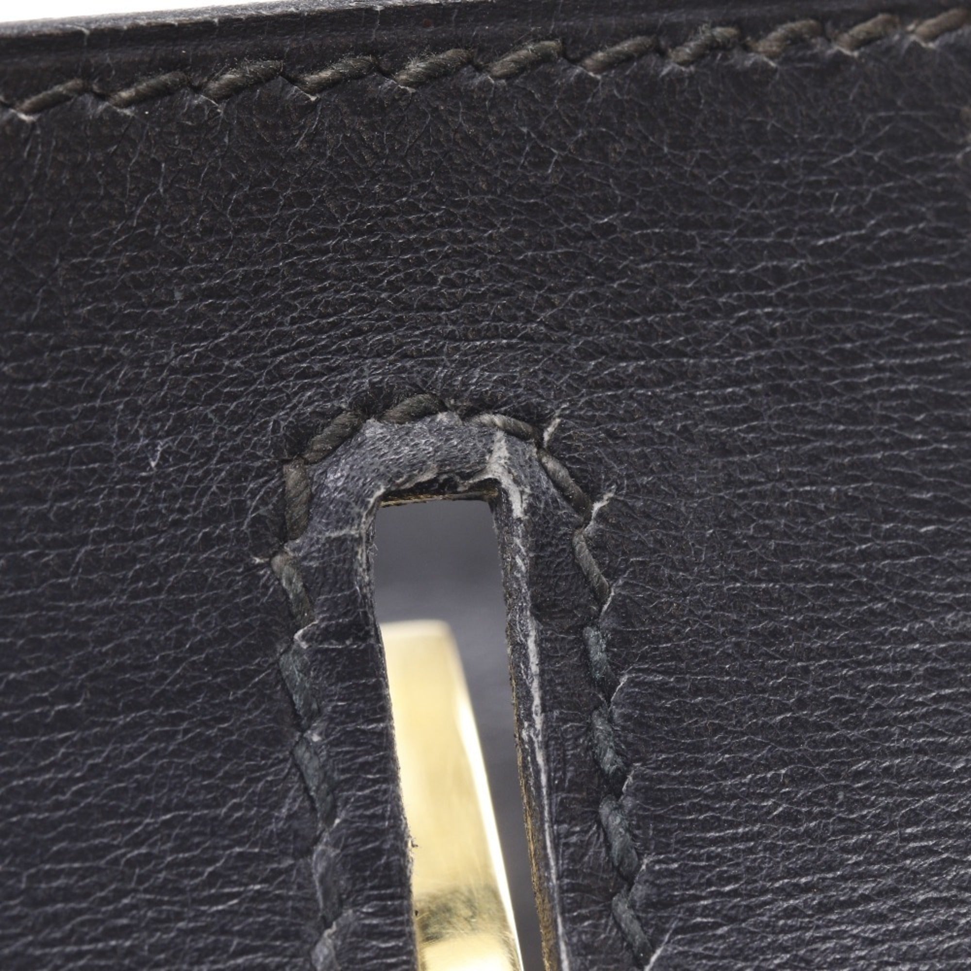 Hermes Beige Black Leather Handbag (Pre-Owned)