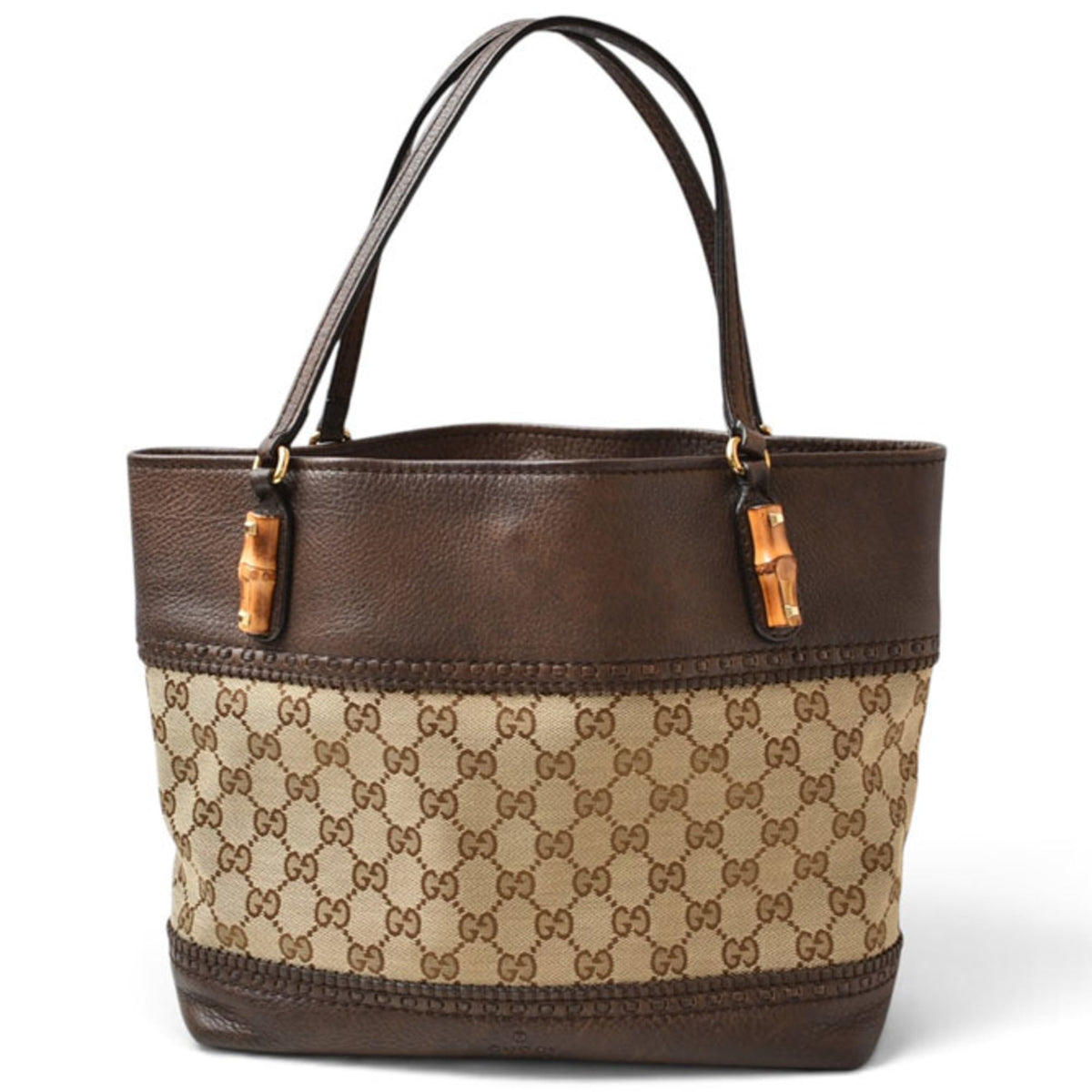 Gucci Beige Brown Gg Canvas Leather Tote Bag (Pre-Owned)