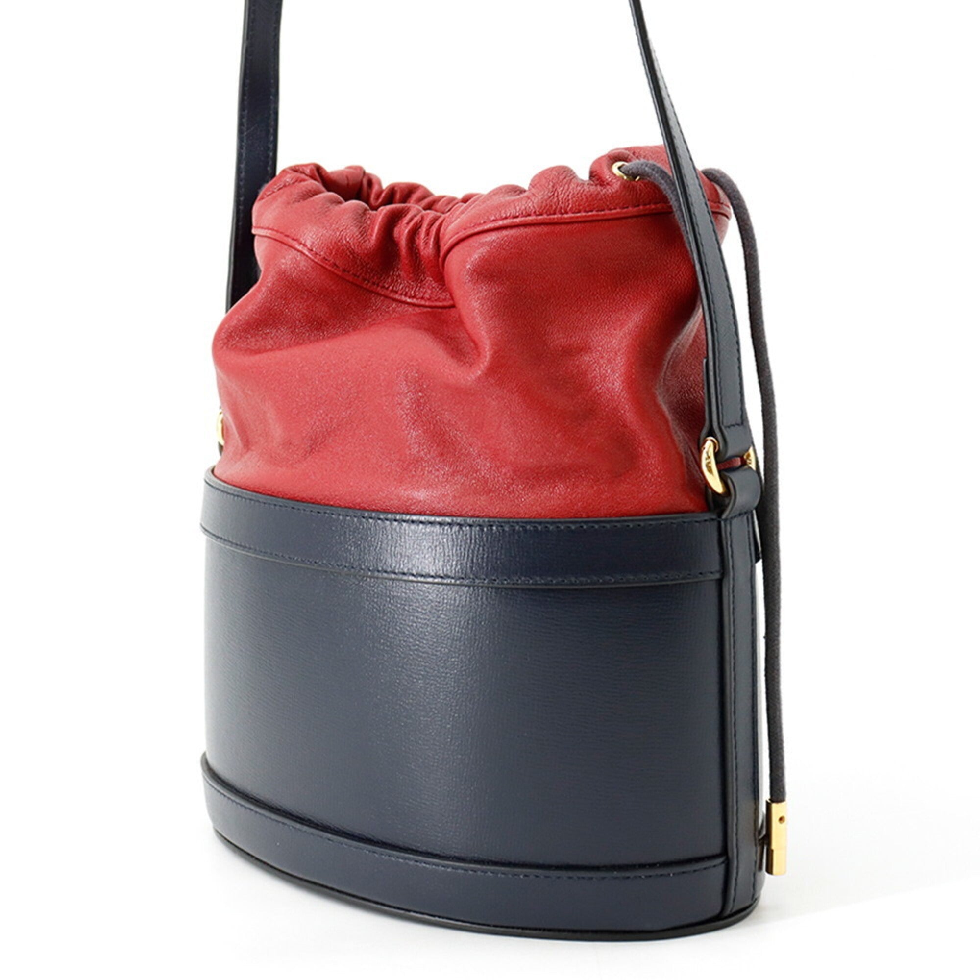 Gucci Navy Red Color Leather Shoulder Bag (Pre-Owned)