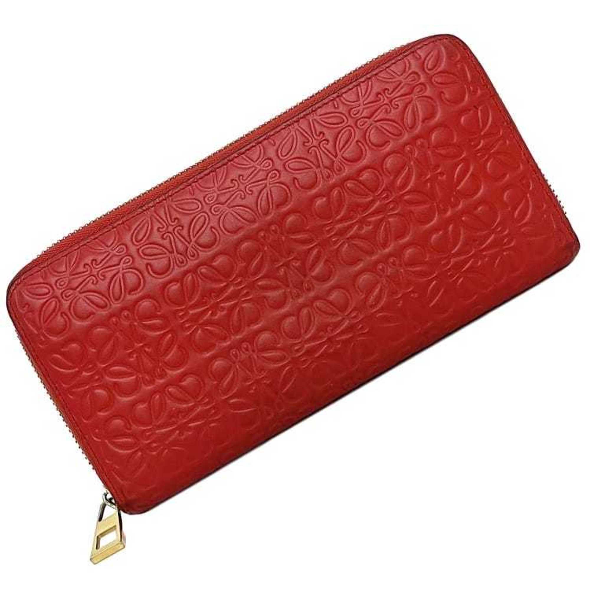 Loewe Repeat Red Color Leather Long Wallet (Bi-Fold) (Pre-Owned)