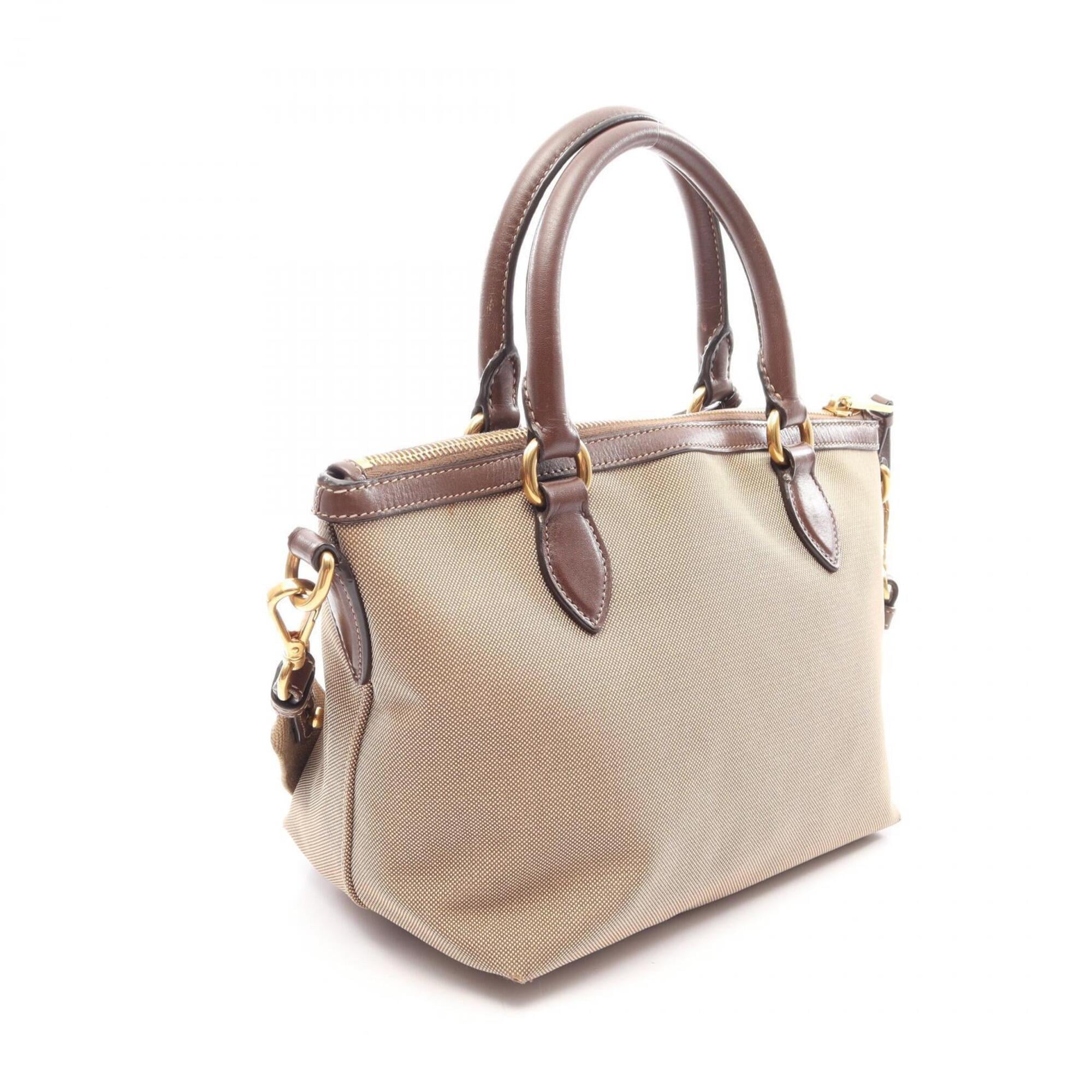 Prada Beige Brown Canvas Leather Handbag (Pre-Owned)