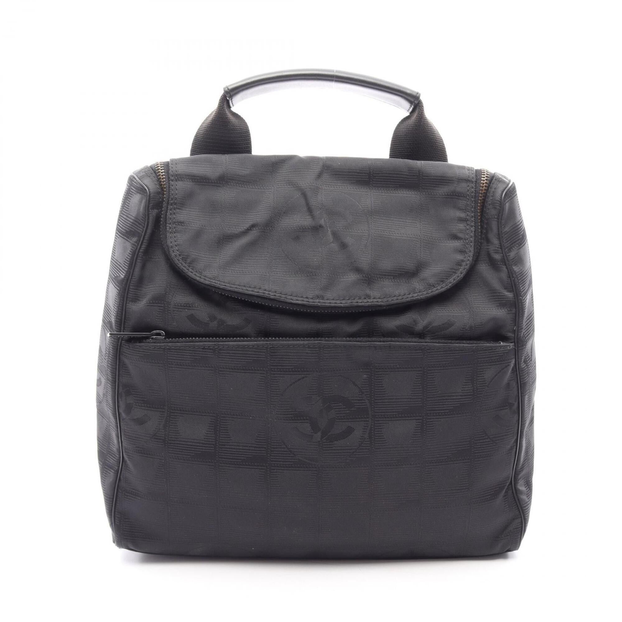 Chanel Black Leather Nylon Canvas Backpack Handbag (Pre-Owned)