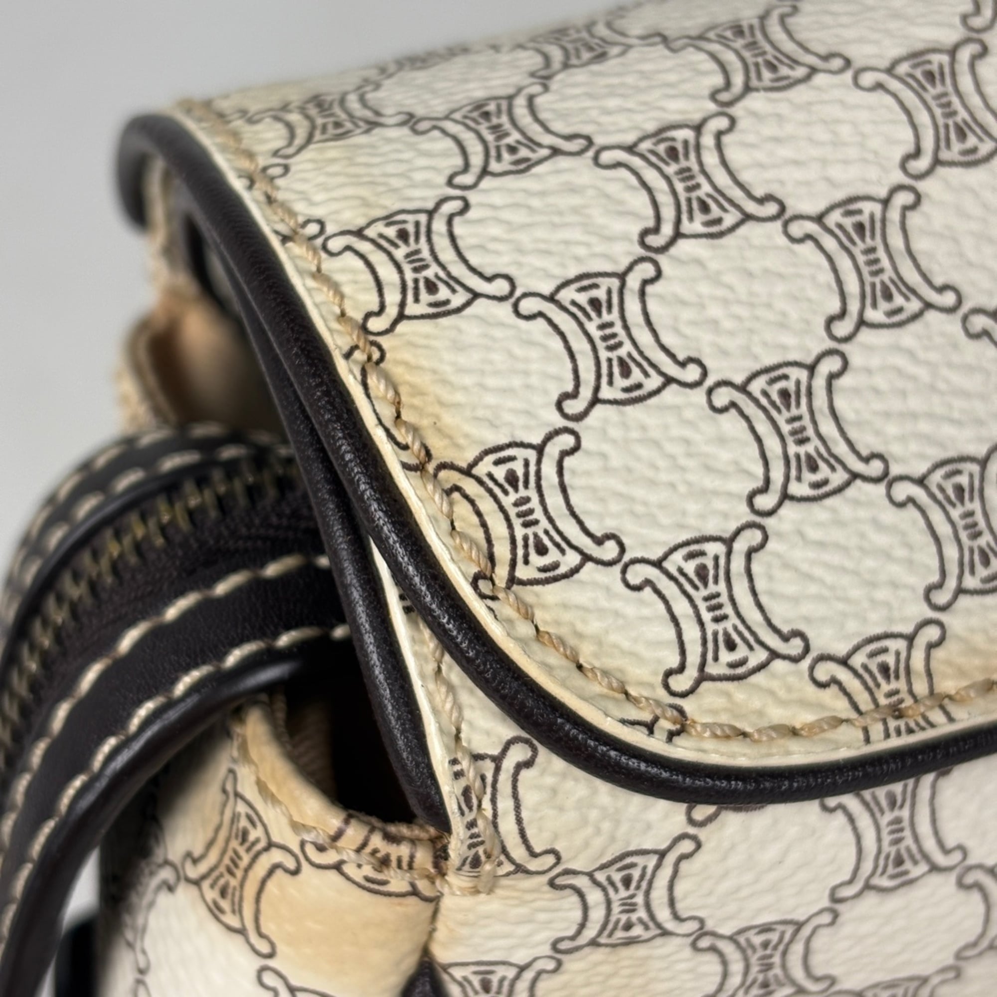 Celine Macadam White Coated Canvas Leather Handbag (Pre-Owned)