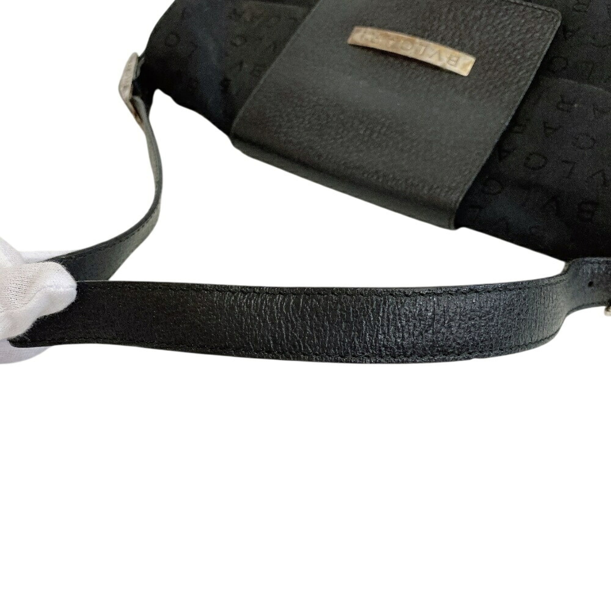 Bvlgari Logomania Black Canvas Leather Pochette Shoulder Bag (Pre-Owned)