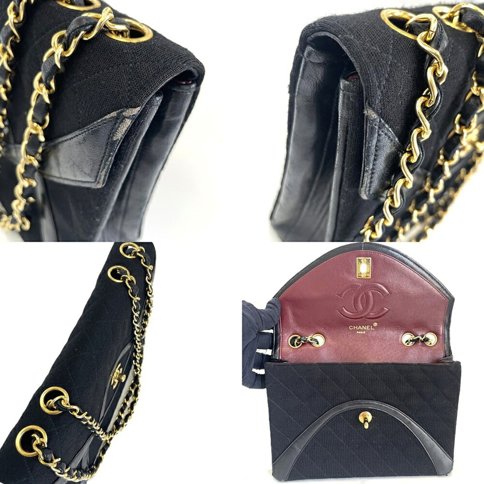 Chanel Matelasse Black Cotton Leather Shoulder Bag (Pre-Owned)