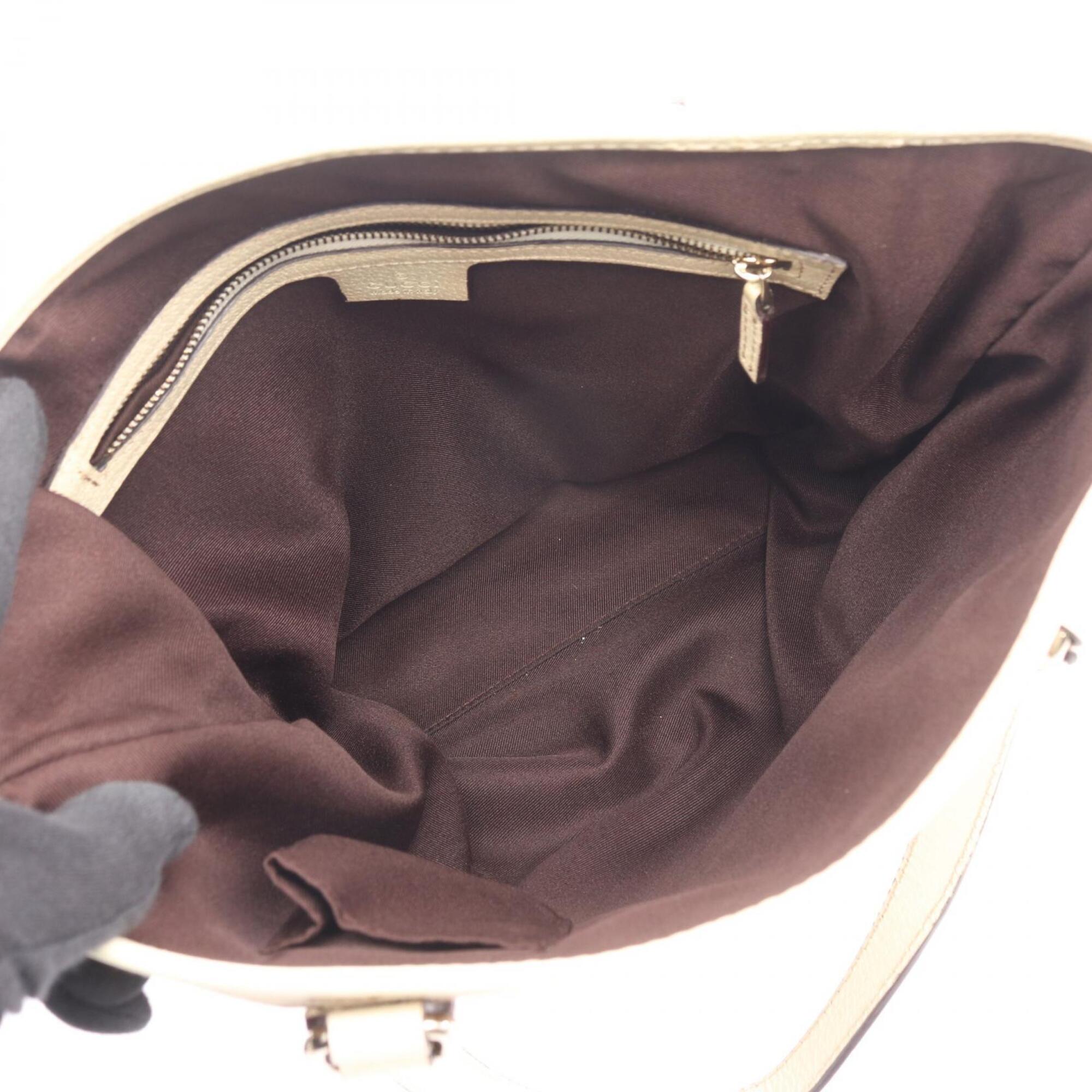Gucci Beige White Canvas Leather Handbag Tote Bag (Pre-Owned)