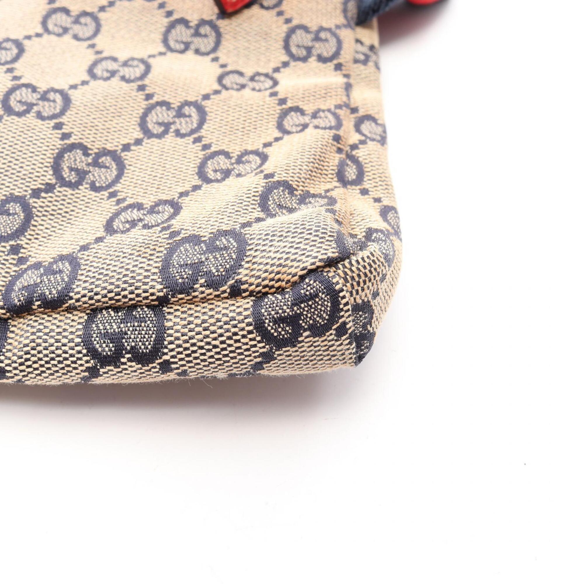 Gucci Beige Navy Red Color Canvas Leather Fanny Pack Handbag (Pre-Owned)
