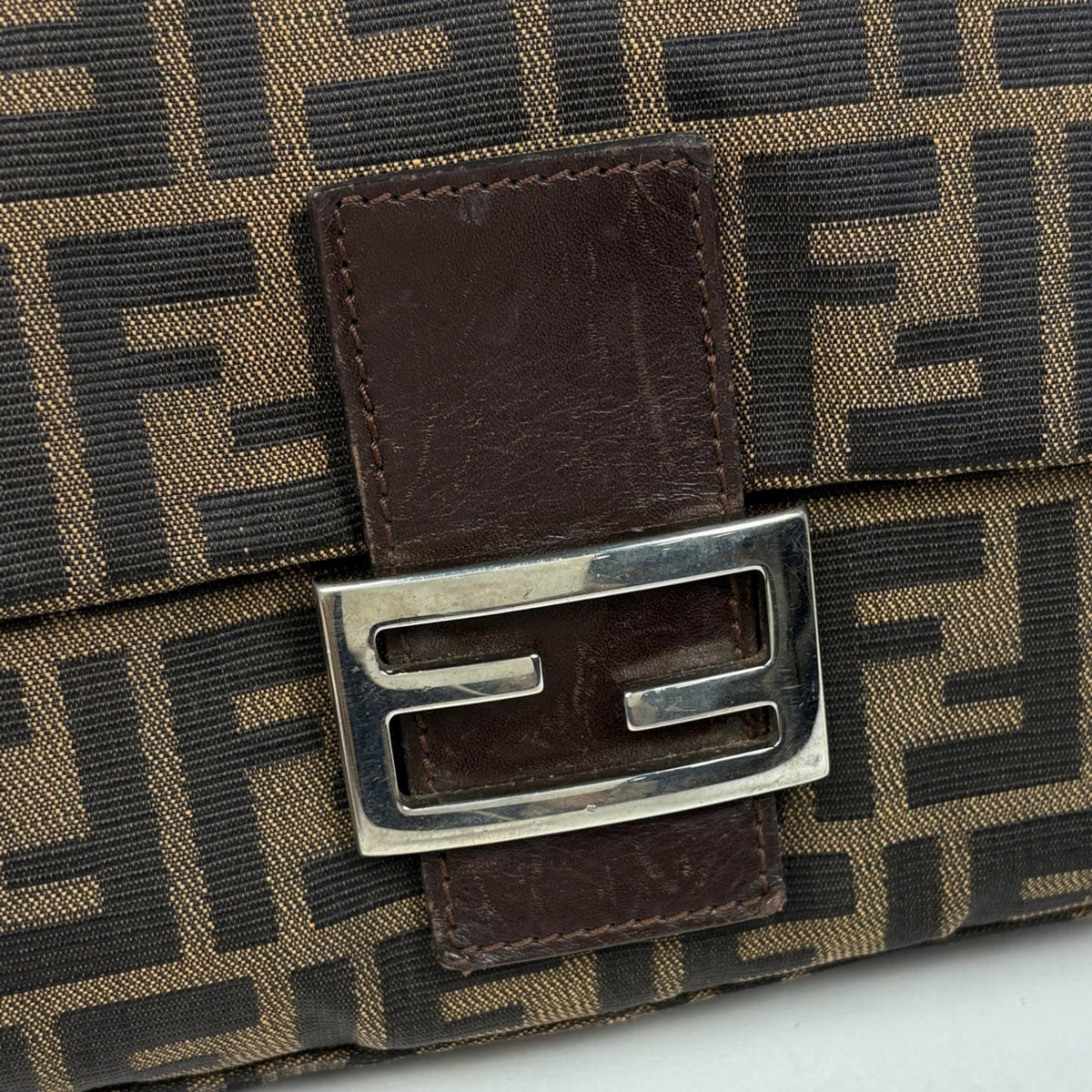 Fendi Zucca Brown Canvas Leather Handbag Shoulder Bag (Pre-Owned)
