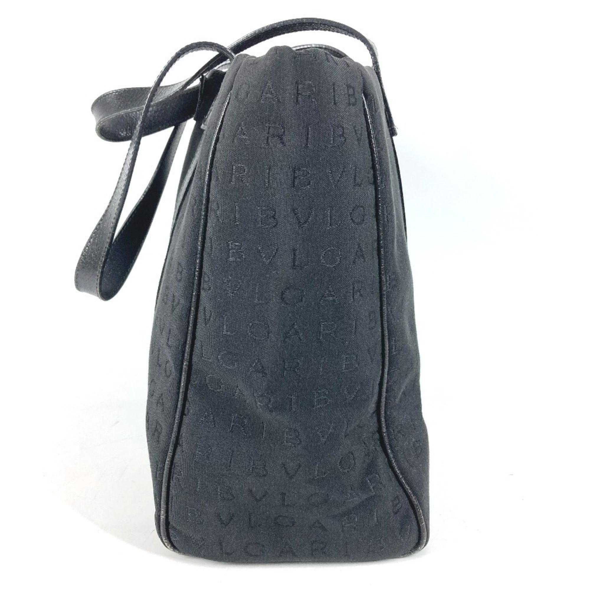 Bvlgari Logomania Black Leather Canvas Shoulder Bag Tote Bag (Pre-Owned)