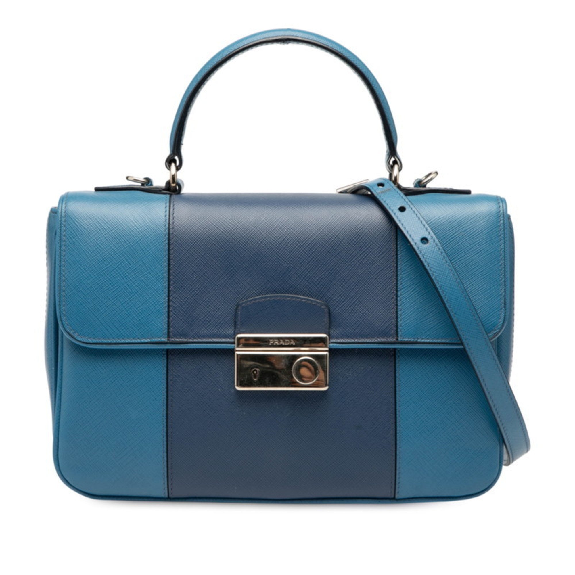 Prada Blue Leather Handbag Shoulder Bag (Pre-Owned)