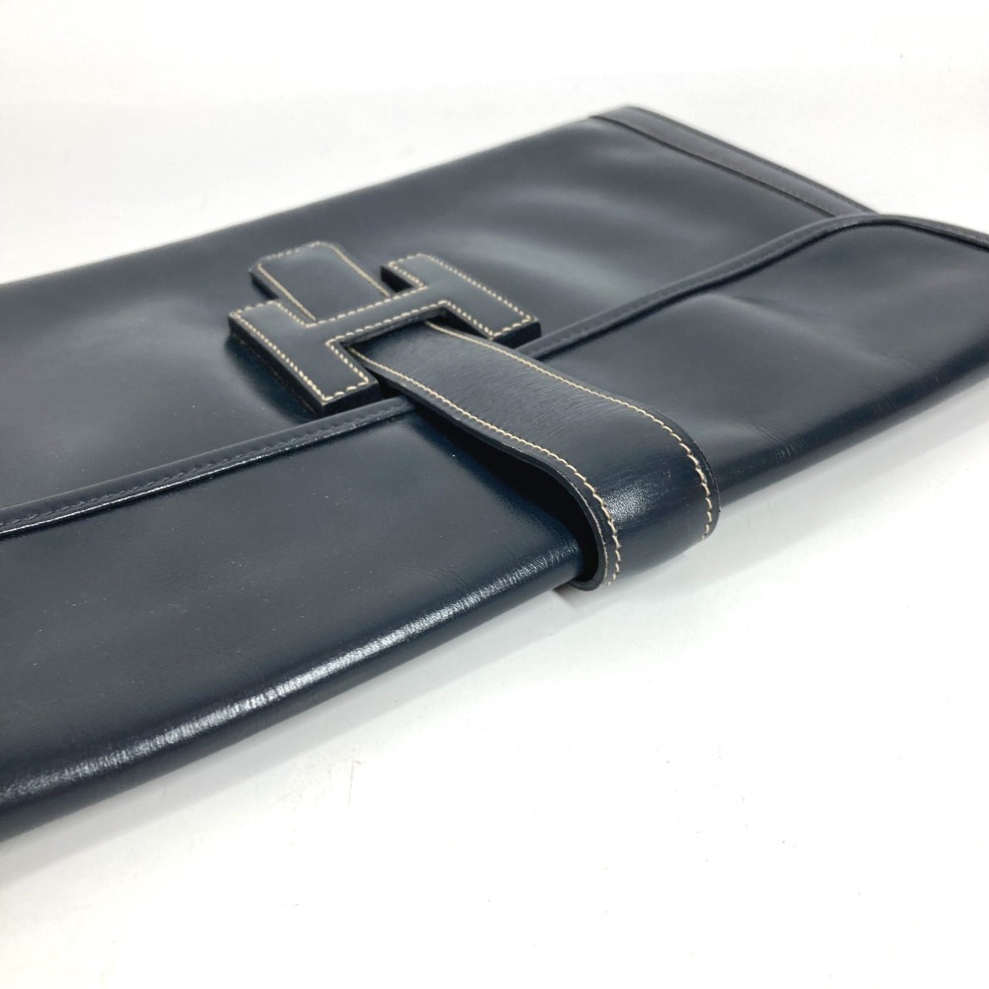 Hermes Navy Box Calf Leather Clutch Bag (Pre-Owned)