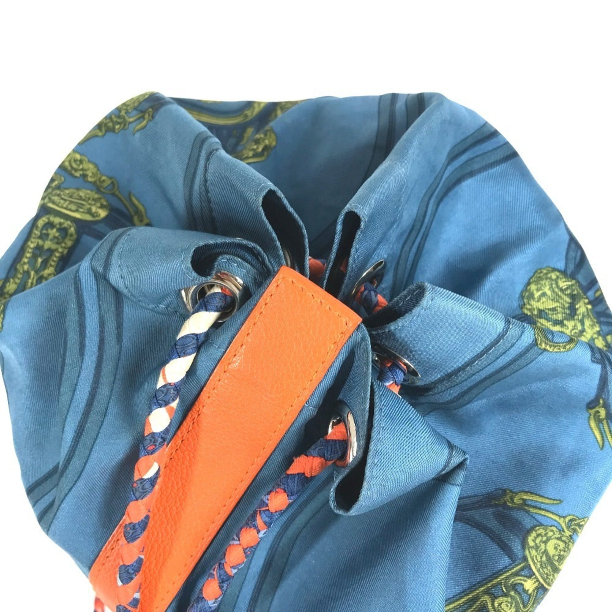 Hermes Blue Orange Silk Leather Shoulder Bag (Pre-Owned)