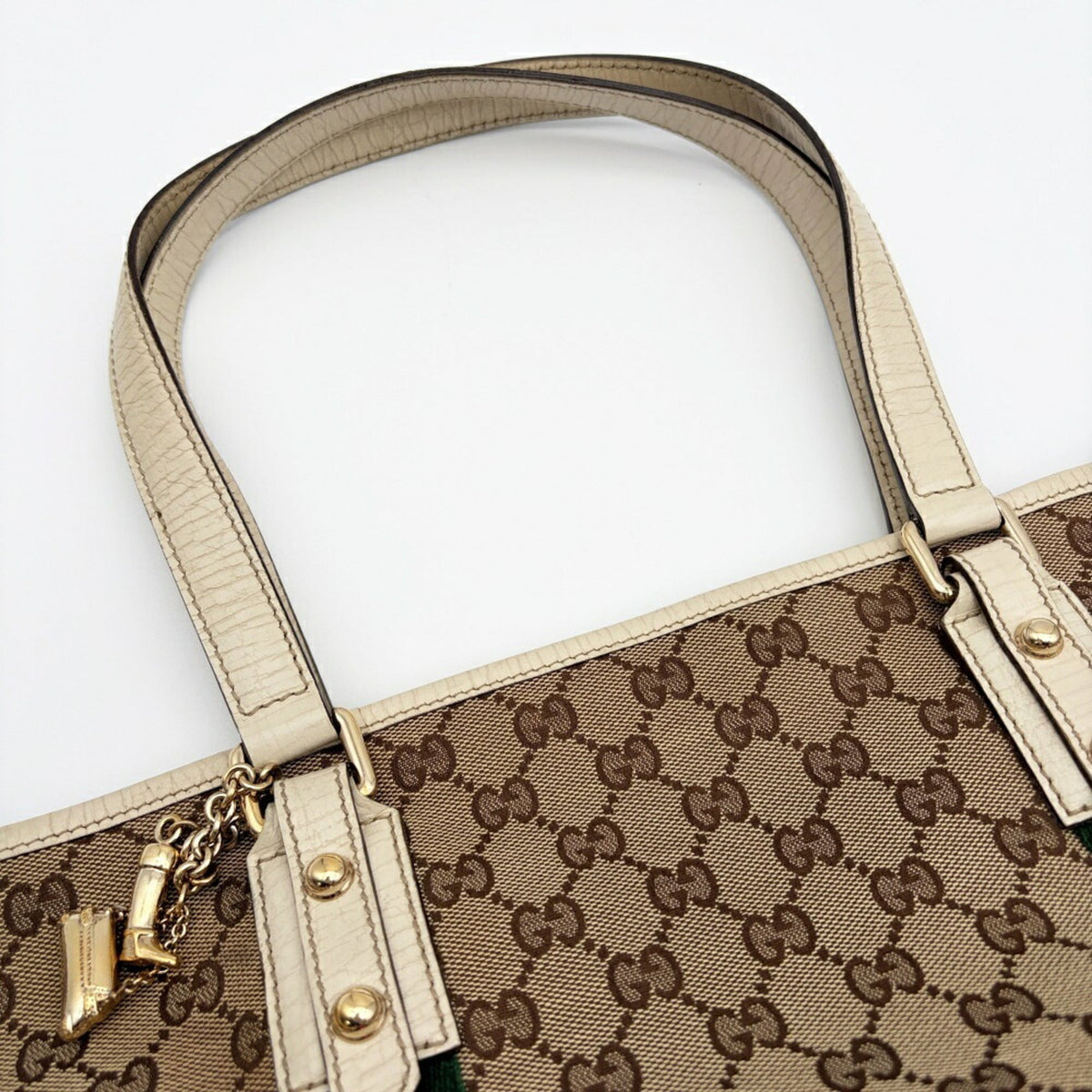 Gucci Ivory Gg Canvas Leather Tote Bag (Pre-Owned)
