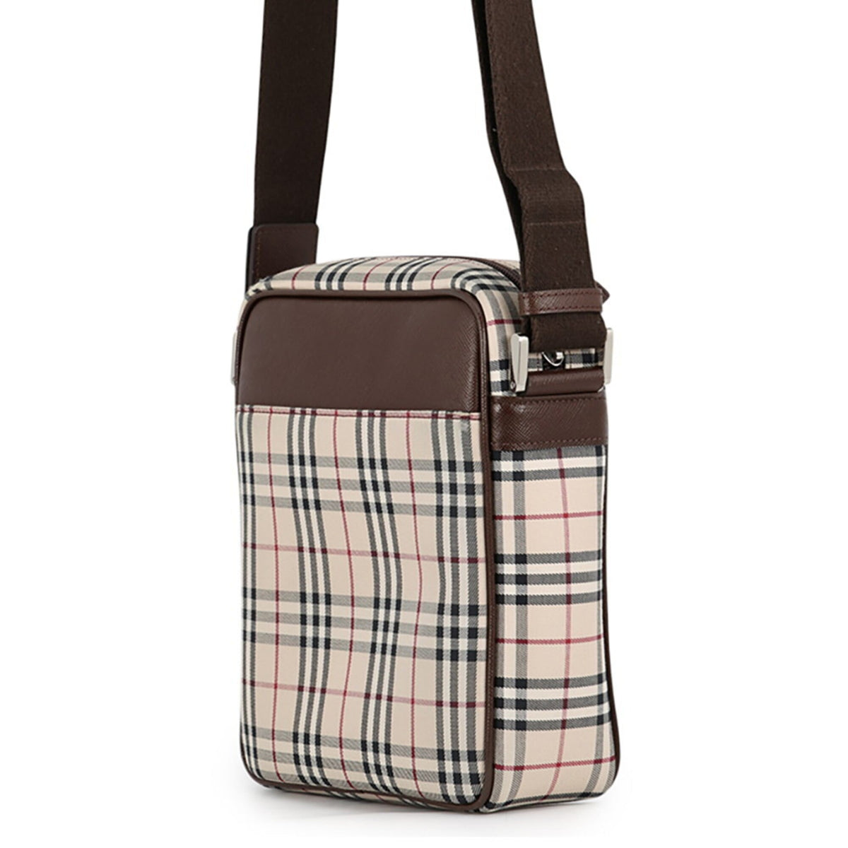 Burberry Beige Black Red Color Canvas Leather Shoulder Bag (Pre-Owned)