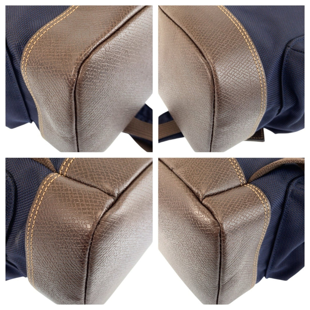 Longchamp Brown Navy Canvas Leather Backpack (Pre-Owned)