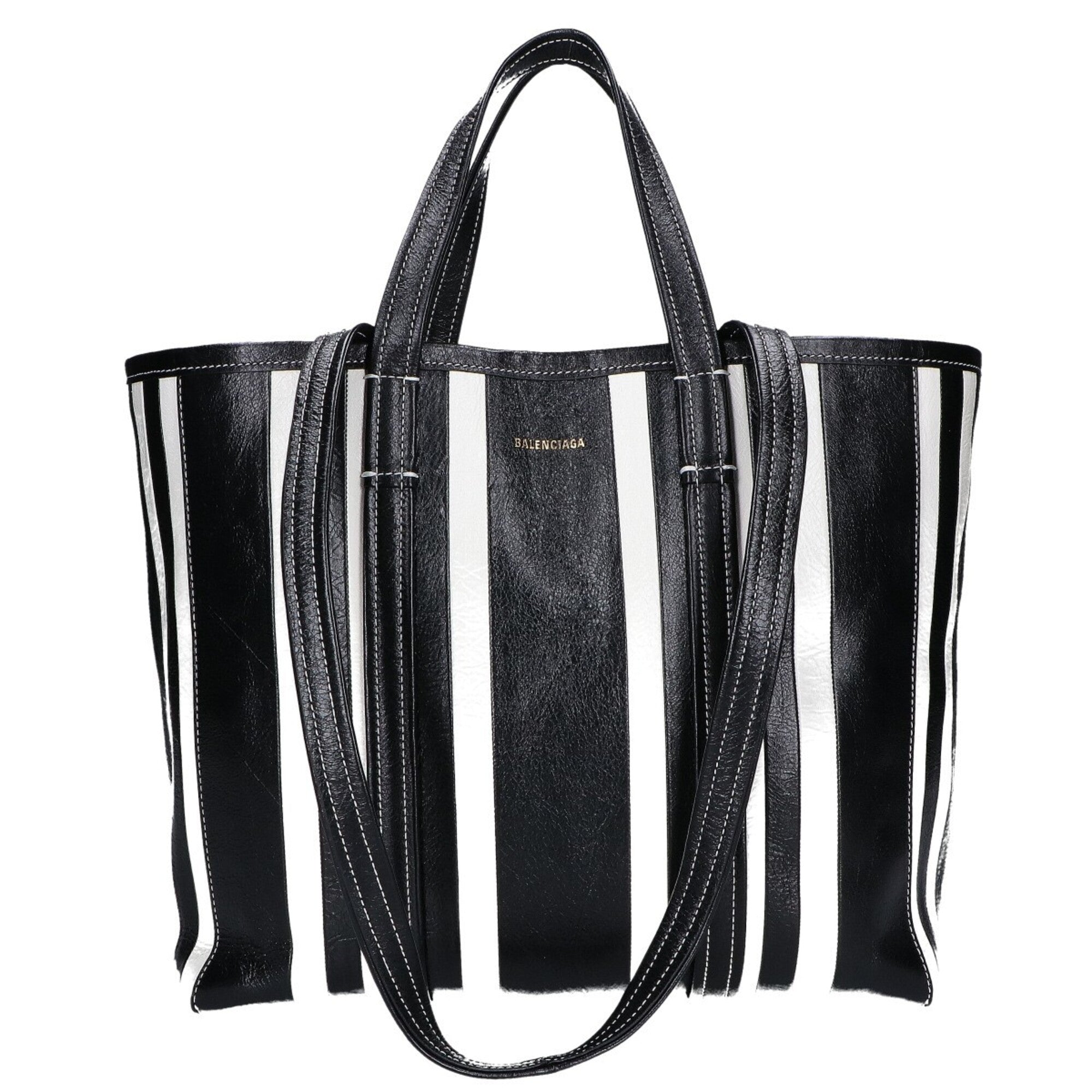 Balenciaga Black White Leather Tote Bag (Pre-Owned)