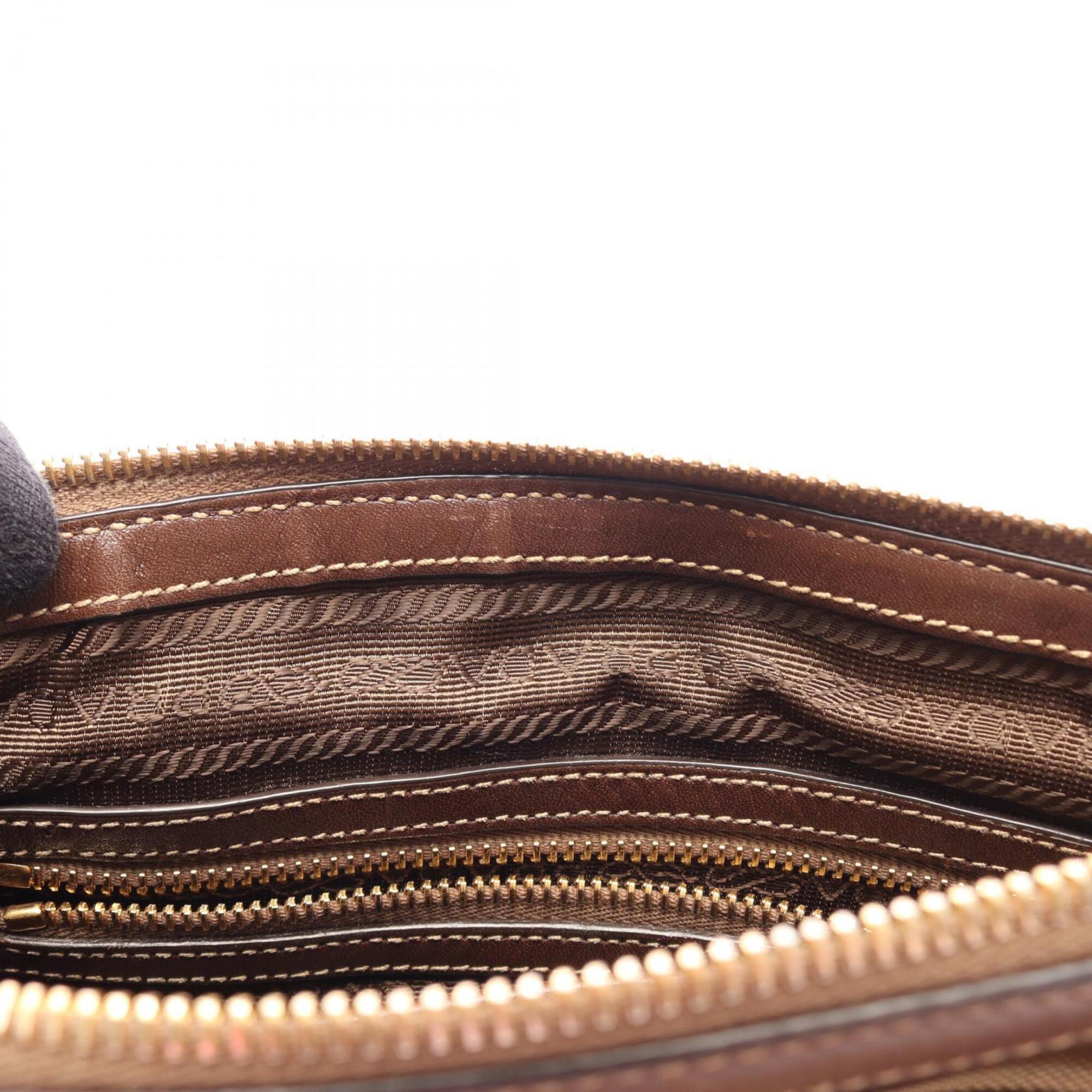 Prada Beige Brown Canvas Leather Handbag (Pre-Owned)
