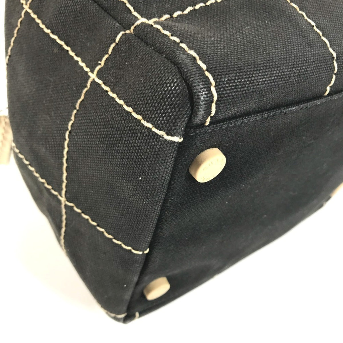 Chanel Chocolate Bar Black White Leather Canvas Boston Bag Handbag (Pre-Owned)