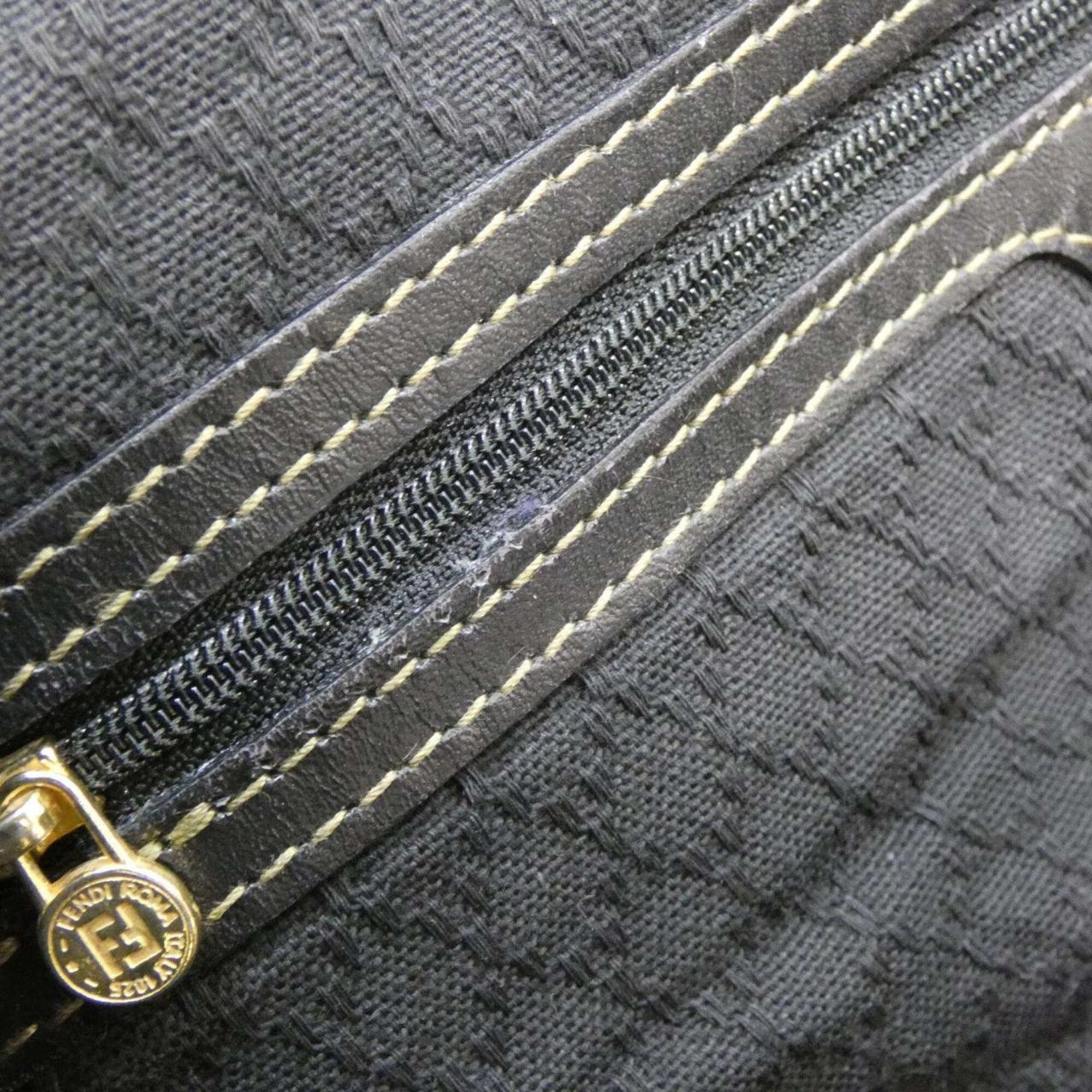 Fendi Black Brown Coated Canvas Boston Bag (Pre-Owned)