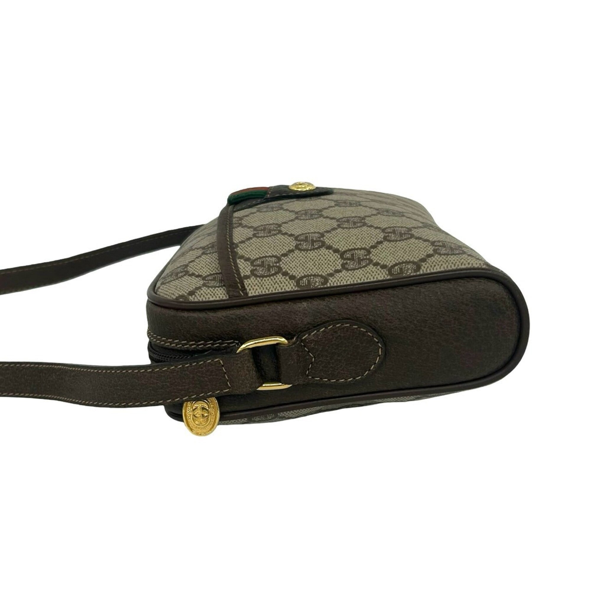 Gucci Brown Green Red Color Leather Pvc Shoulder Bag (Pre-Owned)