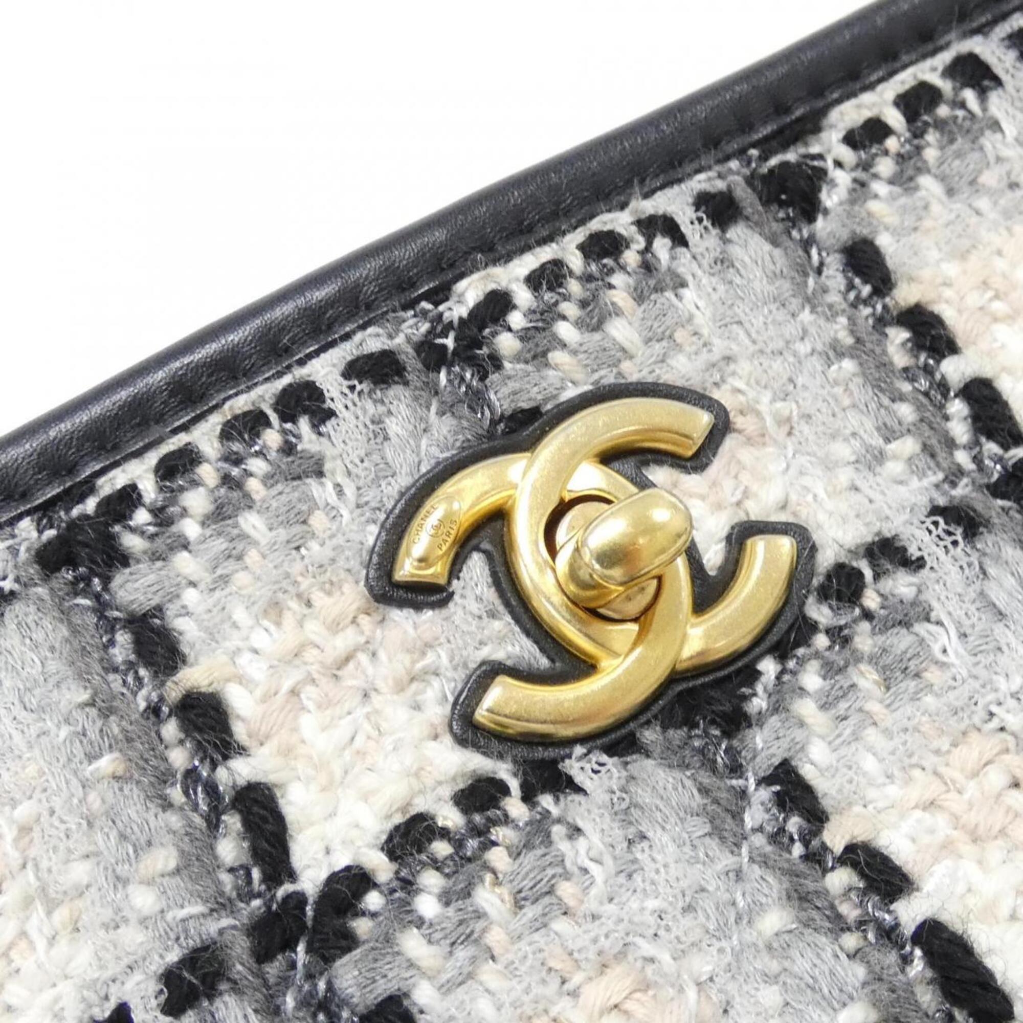 Chanel Beige Black Gray Cotton Wool Tweed Shoulder Bag (Pre-Owned)