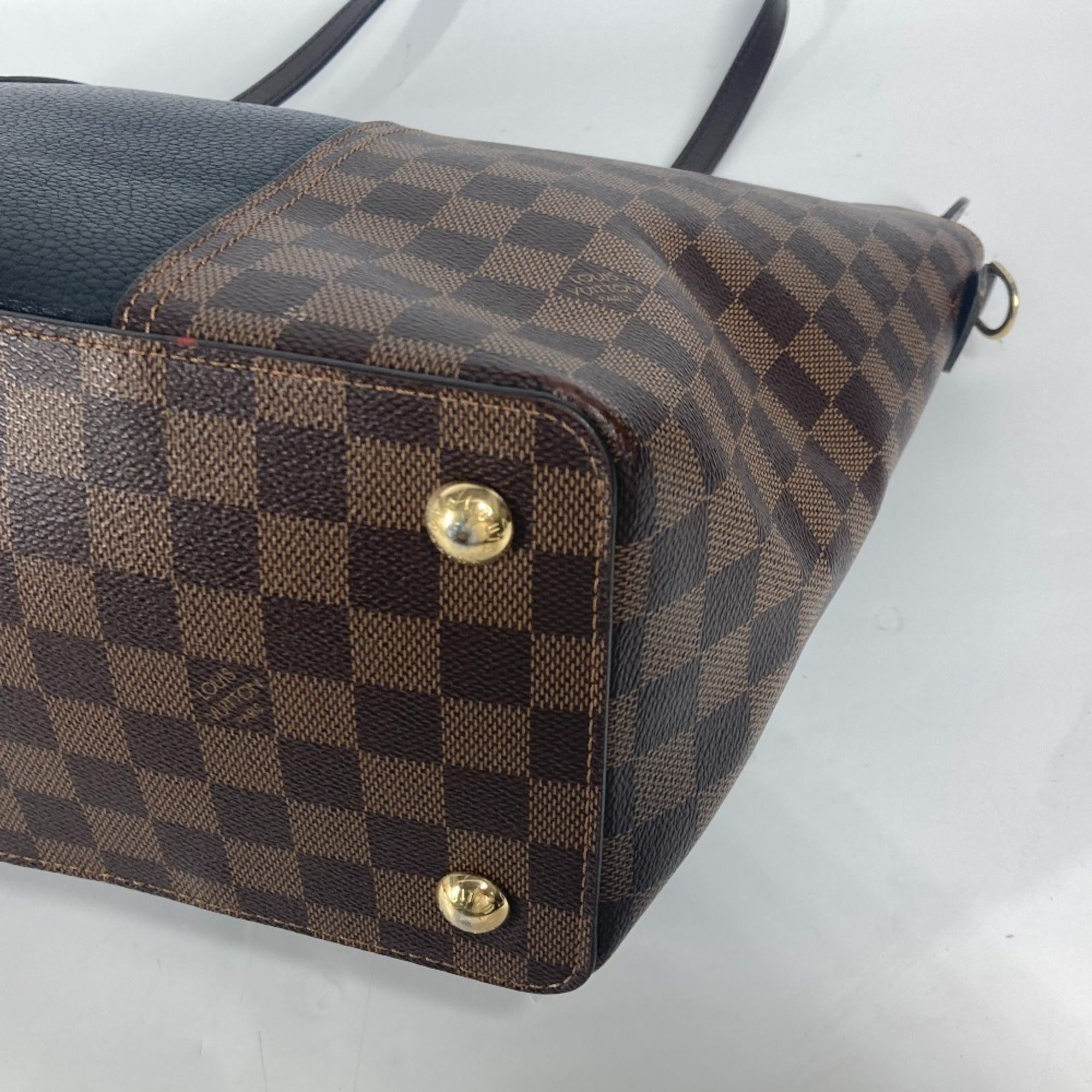 Louis Vuitton Black Brown Damier Canvas Leather Shoulder Bag Tote Bag (Pre-Owned)