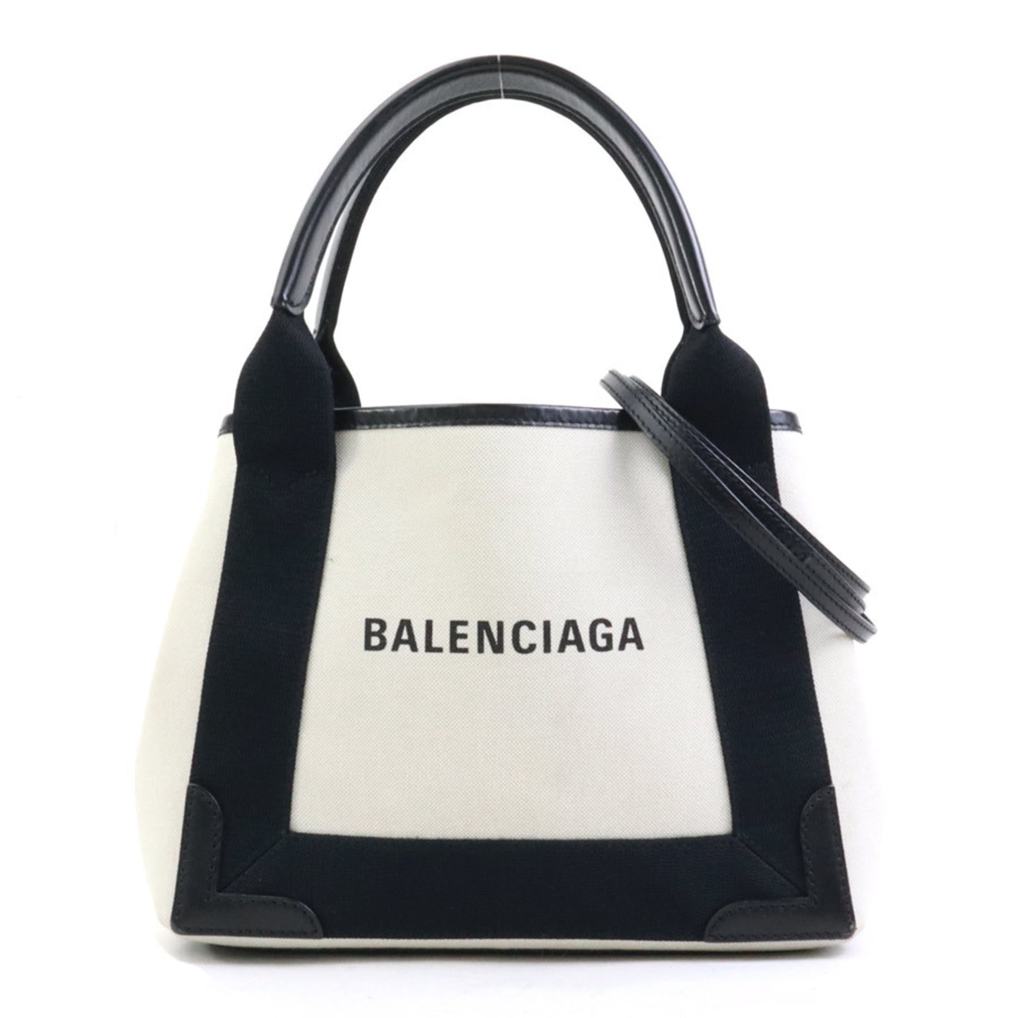 Balenciaga Black Ivory Canvas Leather Handbag Shoulder Bag (Pre-Owned)