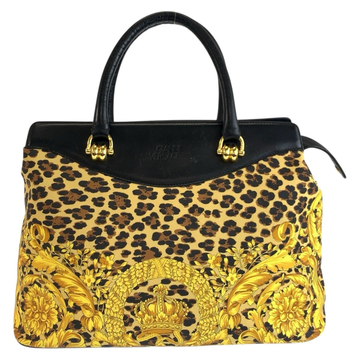 Versace Black Yellow Pvc Leather Handbag Tote Bag (Pre-Owned)