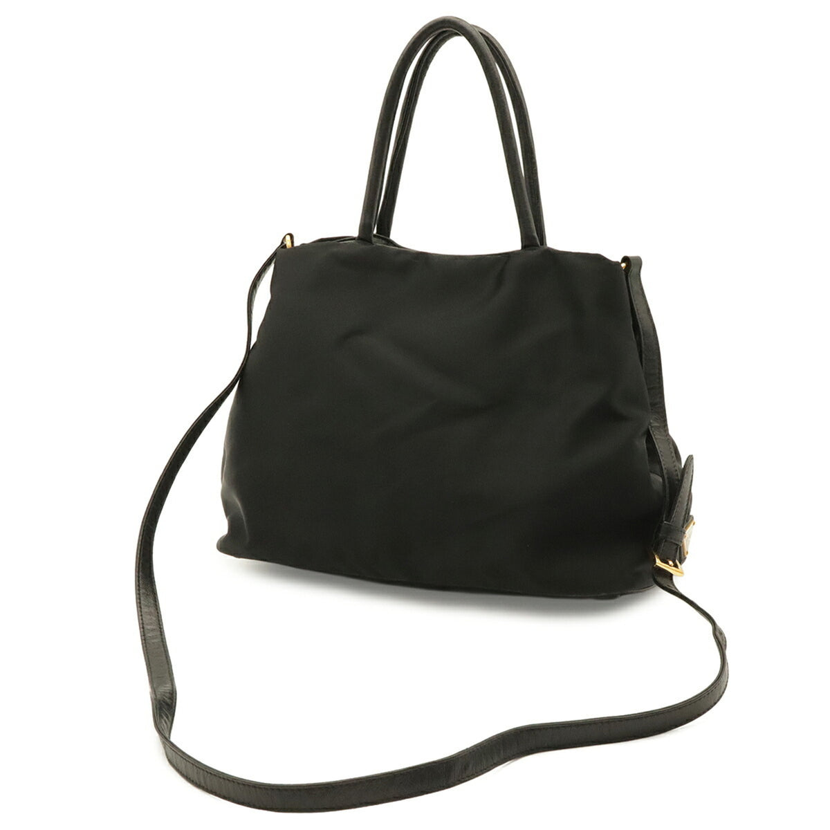 Prada Black Nero Nylon Leather Handbag Shoulder Bag (Pre-Owned)