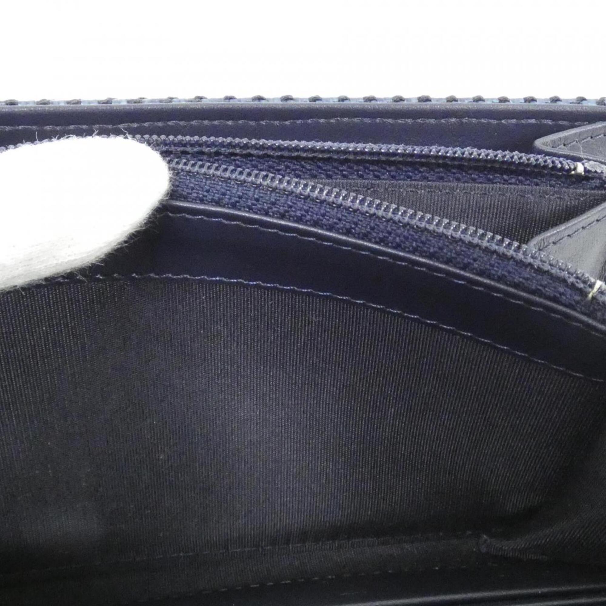 Chanel Navy Nylon Canvas Leather Long Wallet (Bi-Fold) (Pre-Owned)