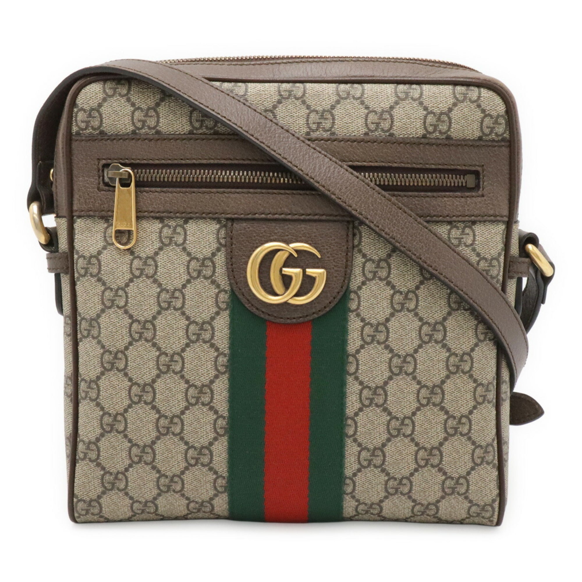 Gucci Sherry Line Beige Green Red Color Gg Supreme Leather Handbag (Pre-Owned)