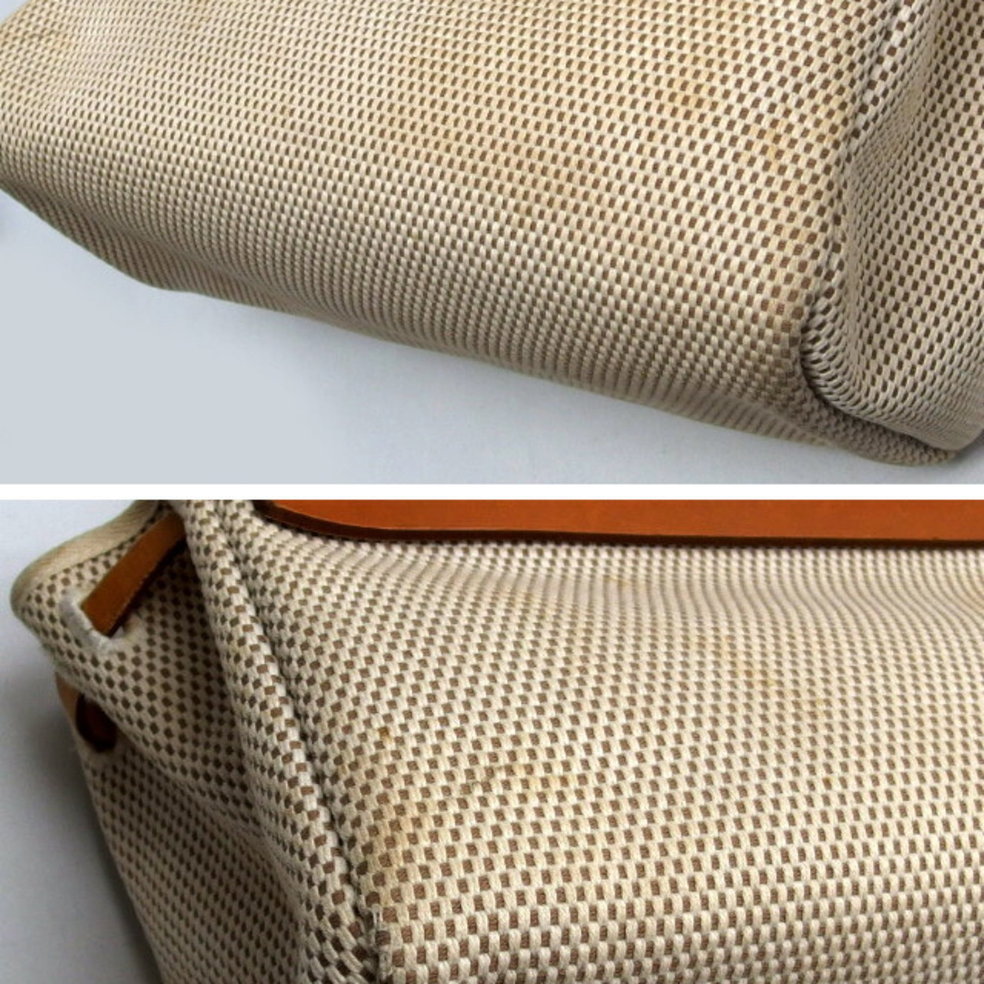 Hermes Beige Black Brown Canvas Leather Handbag Shoulder Bag Tote Bag (Pre-Owned)